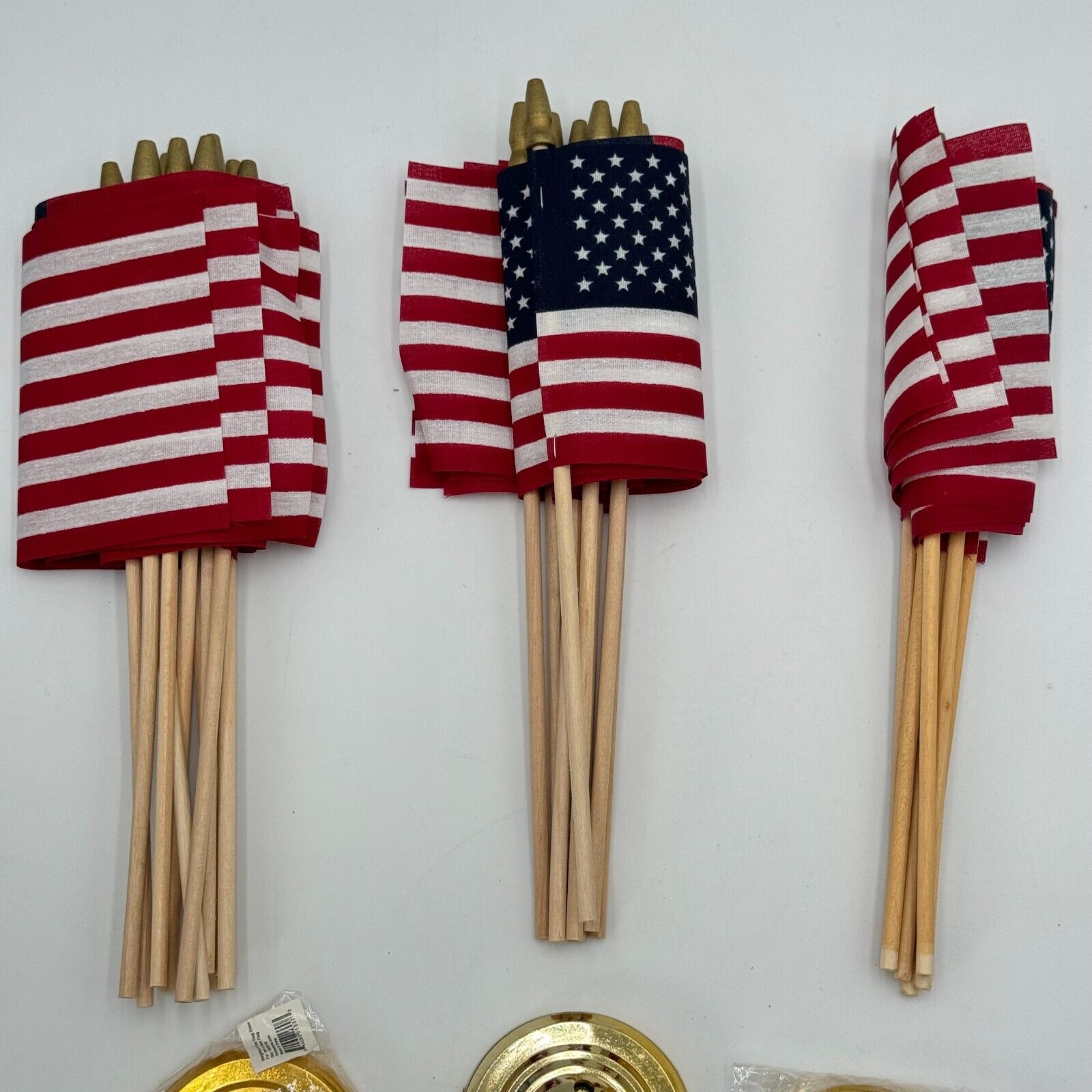 3 Pack 6 Hole Brass Base 4x6 Flag Wood Stick 21 American Flags Patriotic Decor