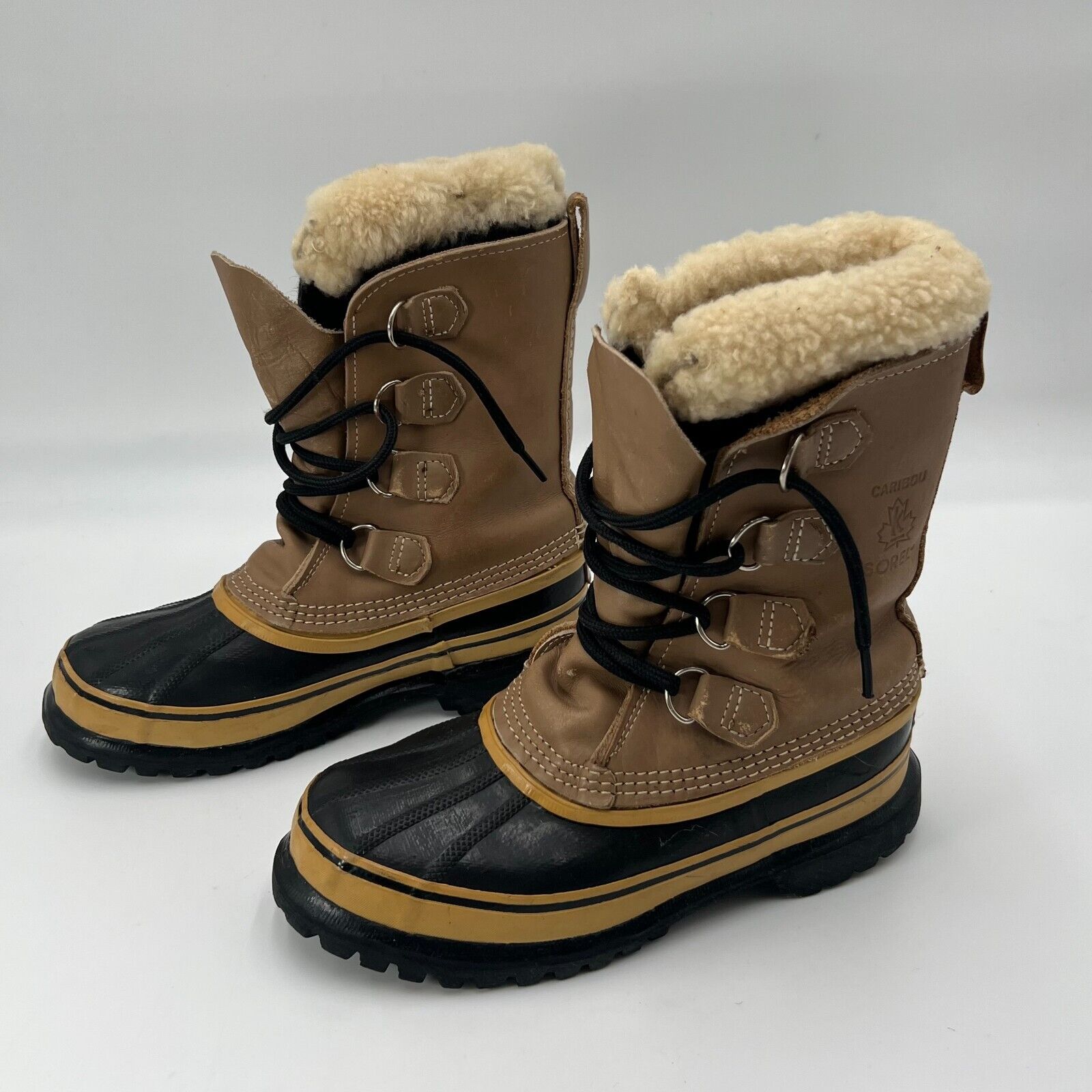 Sorel Caribou Brown Canadian Leather Rubber Wool Lined Winter Boots Womens Size