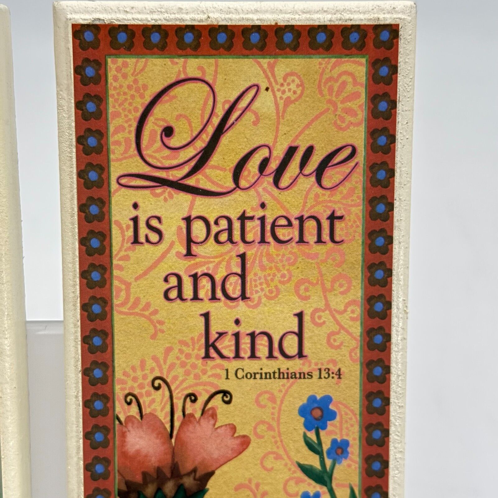 Pair of 8.5" Hanging Wall Plaques W/ Floral Designs & Inspirational Bible Verse