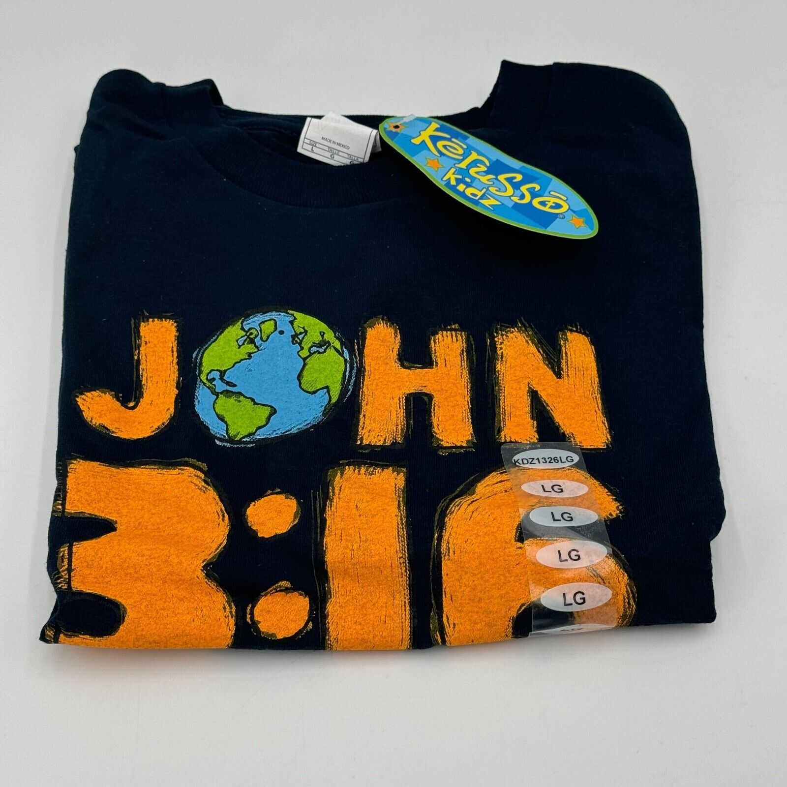 Kerusso John 3:16 Printed T-Shirt Crewneck Short Sleeve Navy Blue Kids L NEW