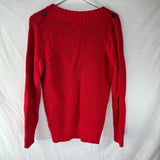 DKNY Sweater Red Pullover V-neck Ribbed Edges Cord Knitted Women’s Size Large US