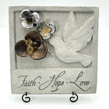 Christian 10x10 Stone Plaque Easel Stand & Wall Hook Faith Hope Love Dove Decor