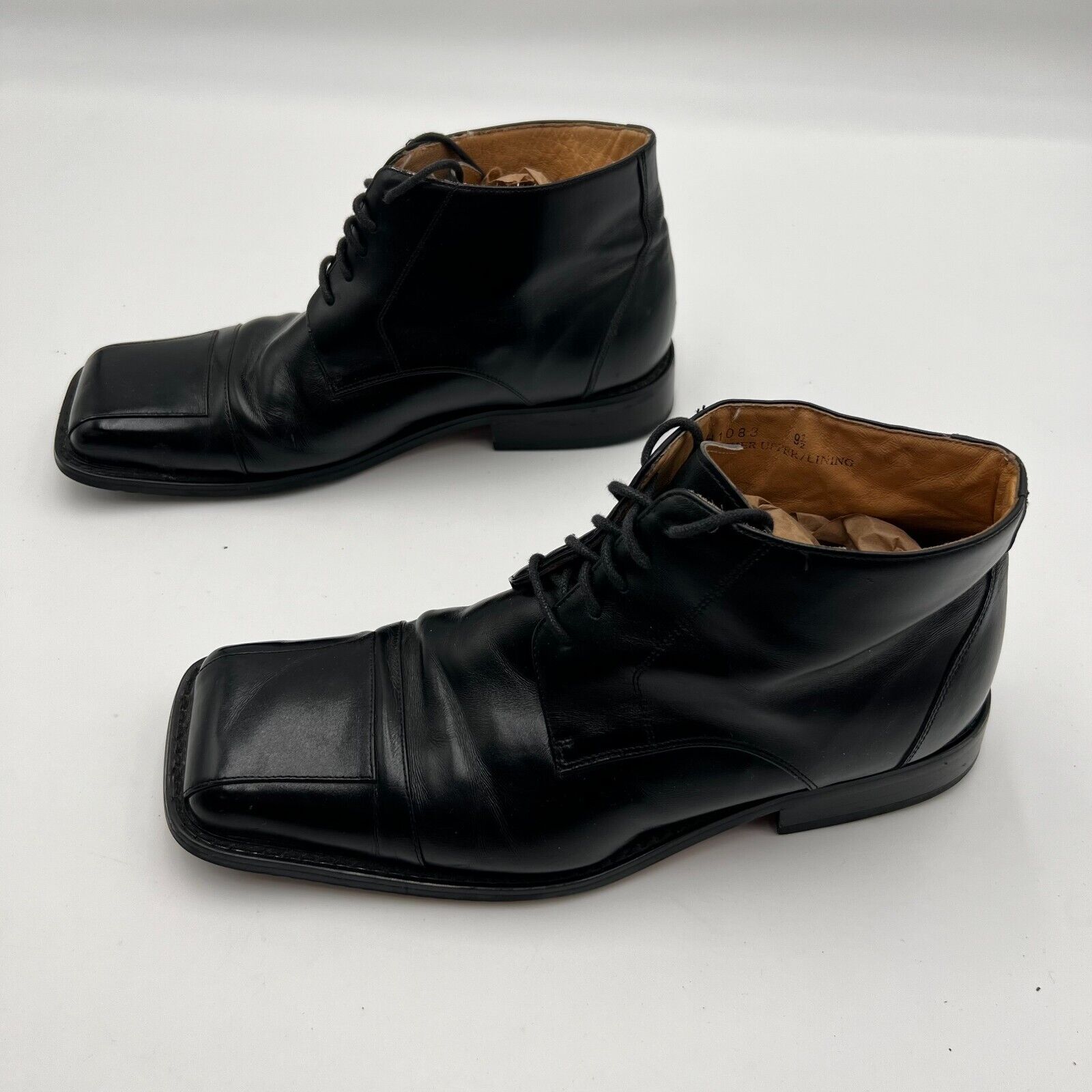 La Milano  Black Leather Oxford Style Square Toe Dress Shoes Mens Size 9.5