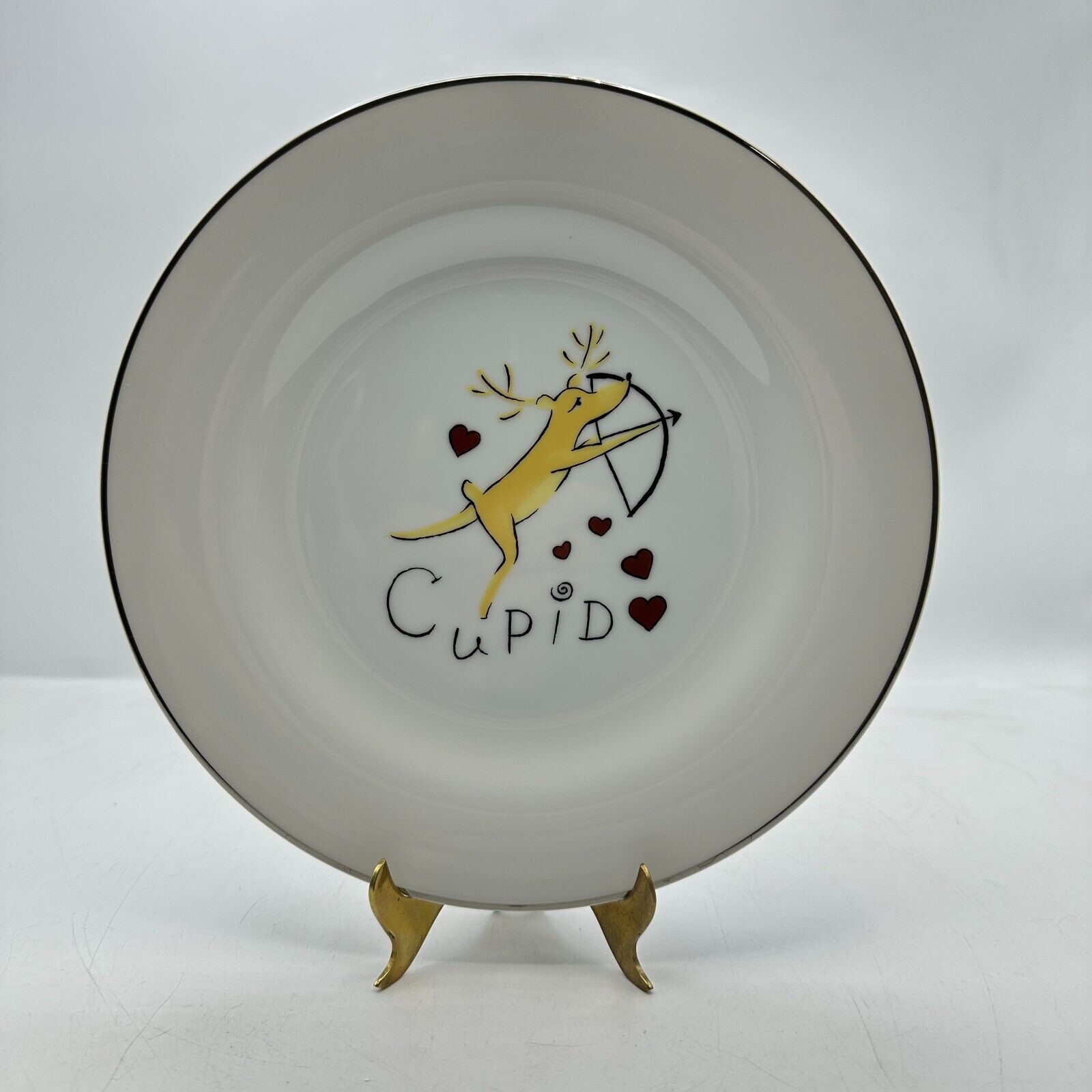 4 Pottery Barn Christmas Reindeer Dessert 8.5" Plates Comet Cupid Donner Blitzen