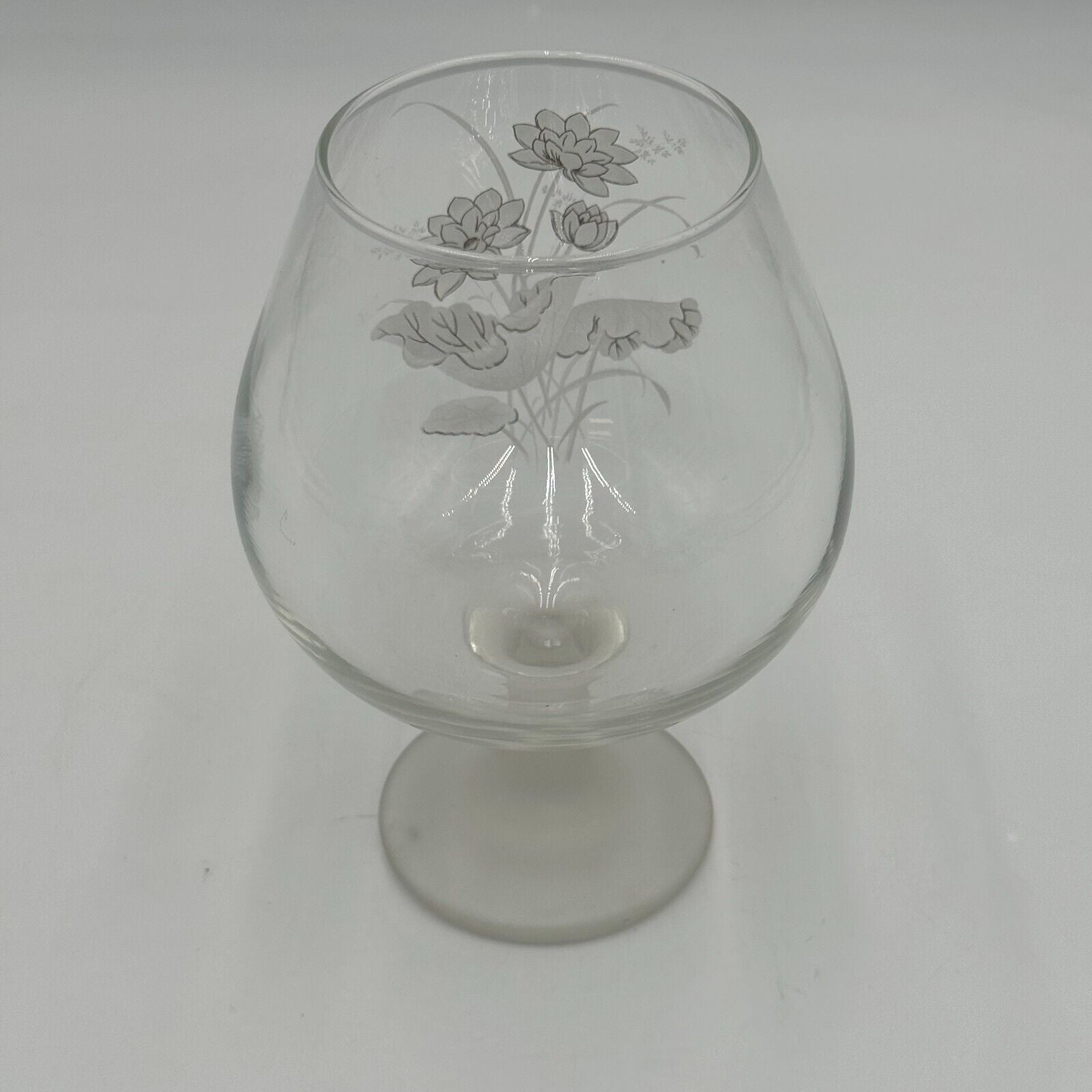 Pfaltzgraff 6in Goblet Wine Champagne Cocktail Glass White Brown Flowers Frosted