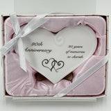 Happy Anniversary Plaque White Ceramic Heart Choose 20th, 25th, 30th - New