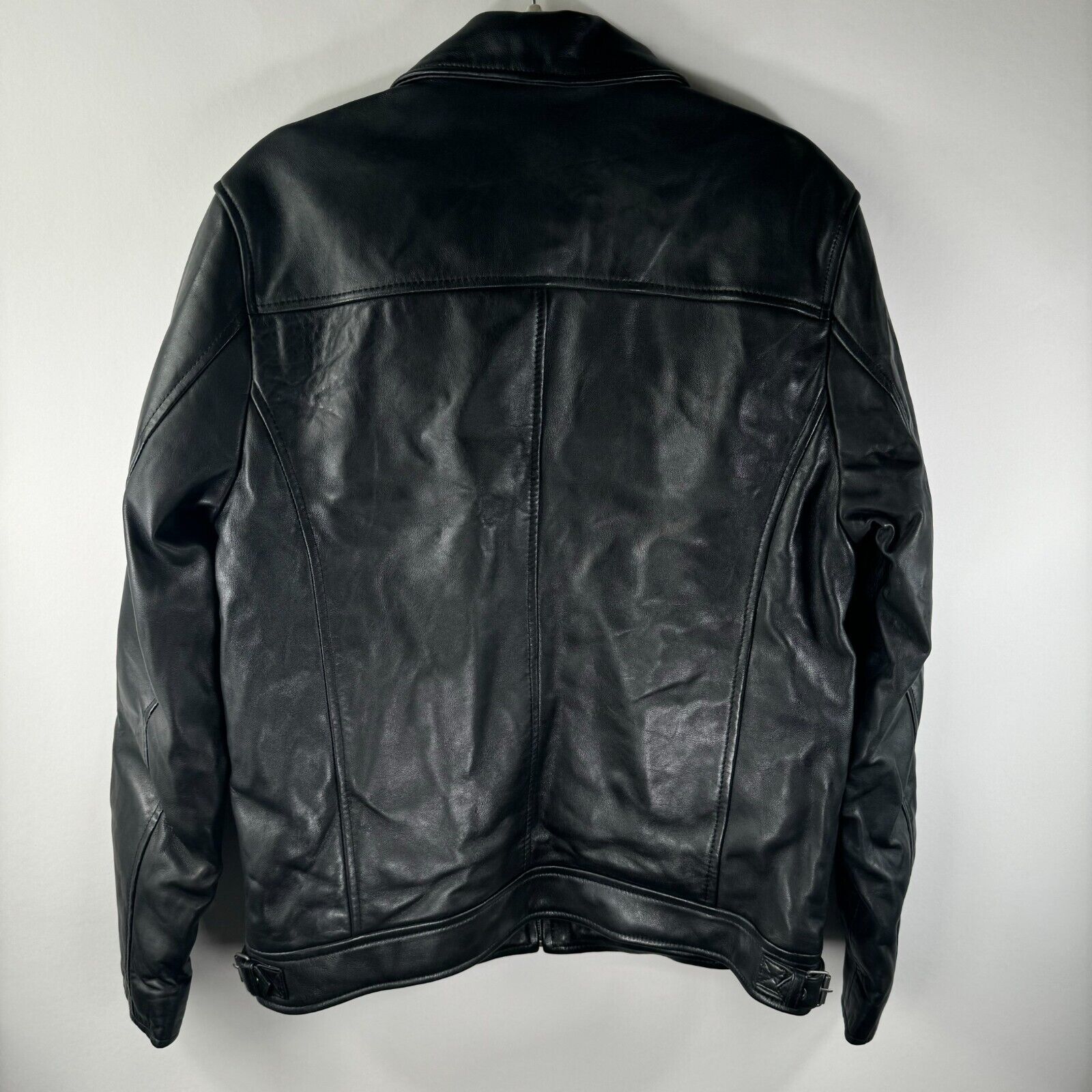 Evan37 Genuine Sheep Leather Black Motorcycle Zip Biker Jacket Mens Size XL New