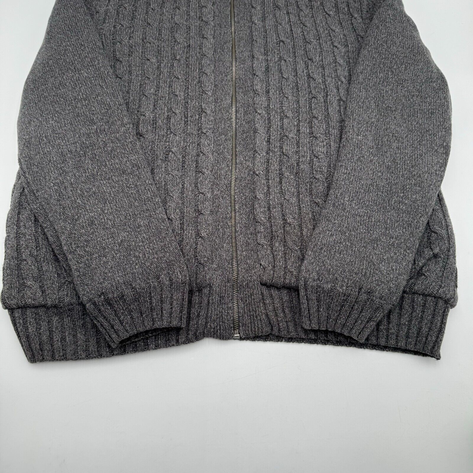 Boston Traders Cardigan Sweater Gray Cable Knit Fleece Lined Full Zip Mens XXL
