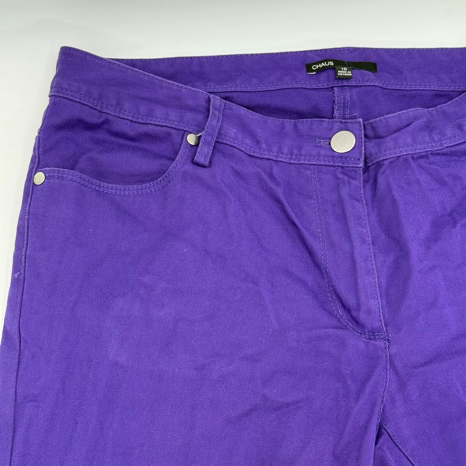 Chaus Womens Straight Mid Rise Stretch Denim Jeans Medium Wash Purple Size 10