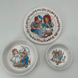 1969 Vintage Raggedy Ann & Andy Dolls Dinner Plate and Bowl Set Bobbs-Merrill