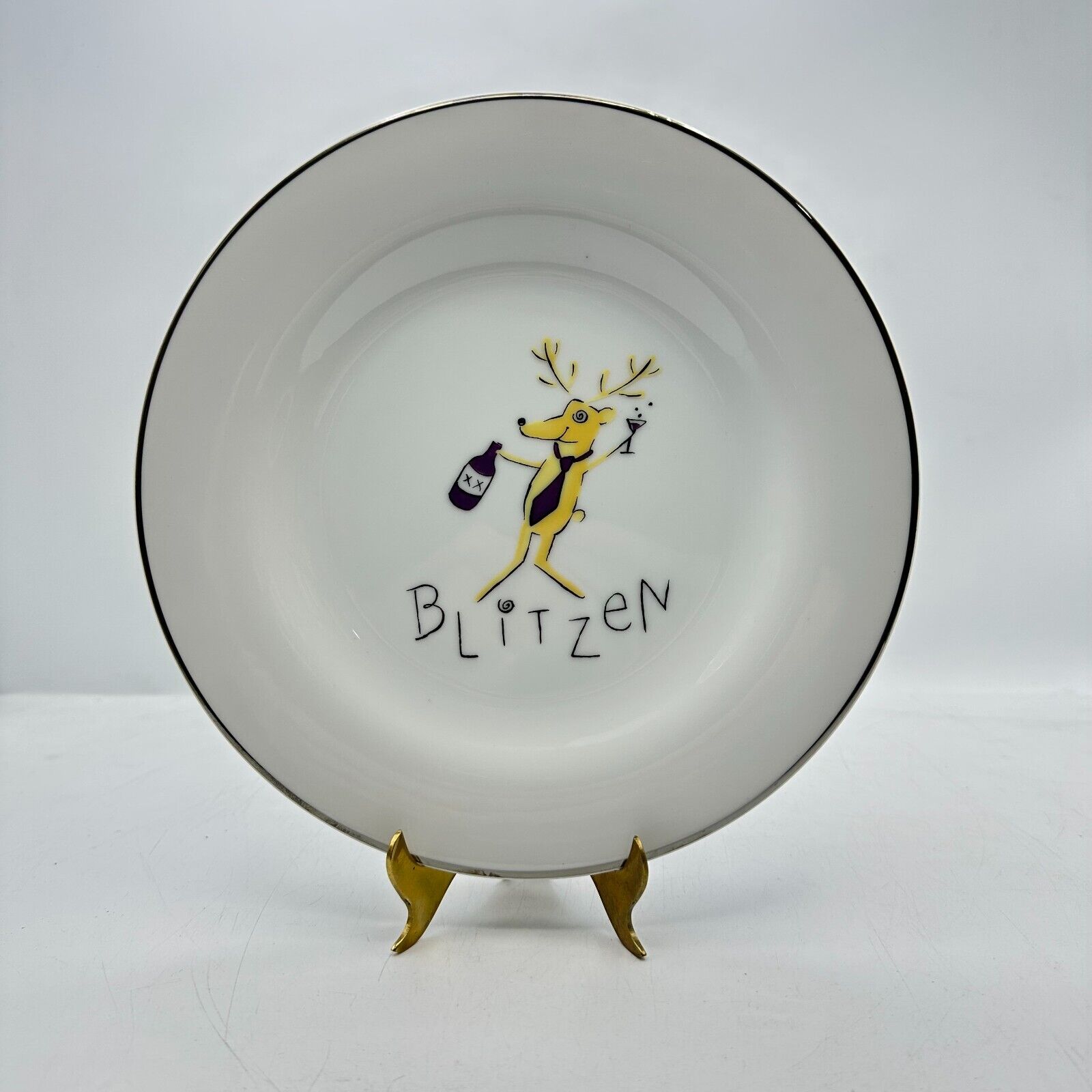 3 Pottery Barn Christmas Reindeer Dessert 8.5" Plates Cupid Donner Blitzen