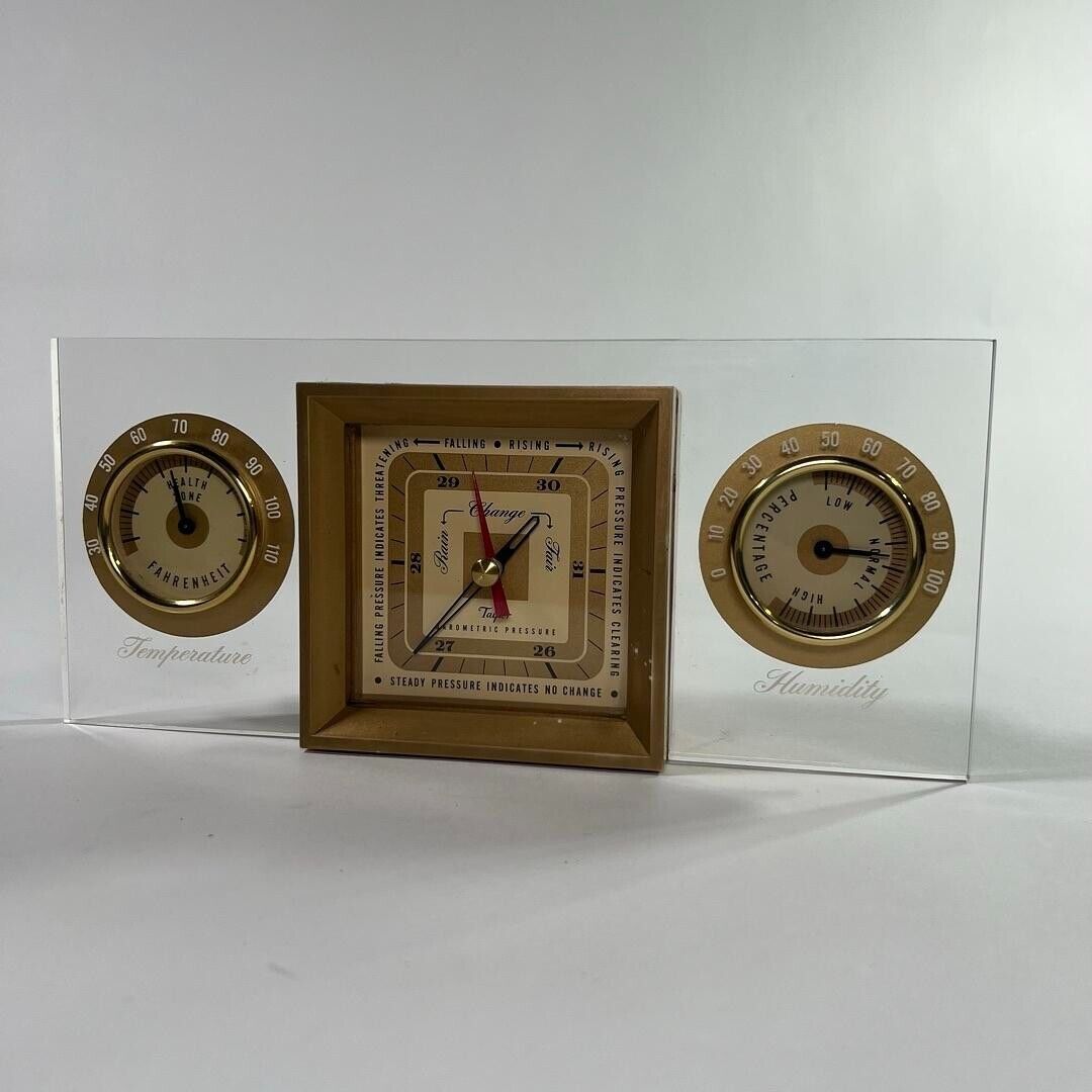 VINTAGE 1950s TAYLOR BAROMETER PERSONAL WEATHER STATION BRASS & ACRYLIC