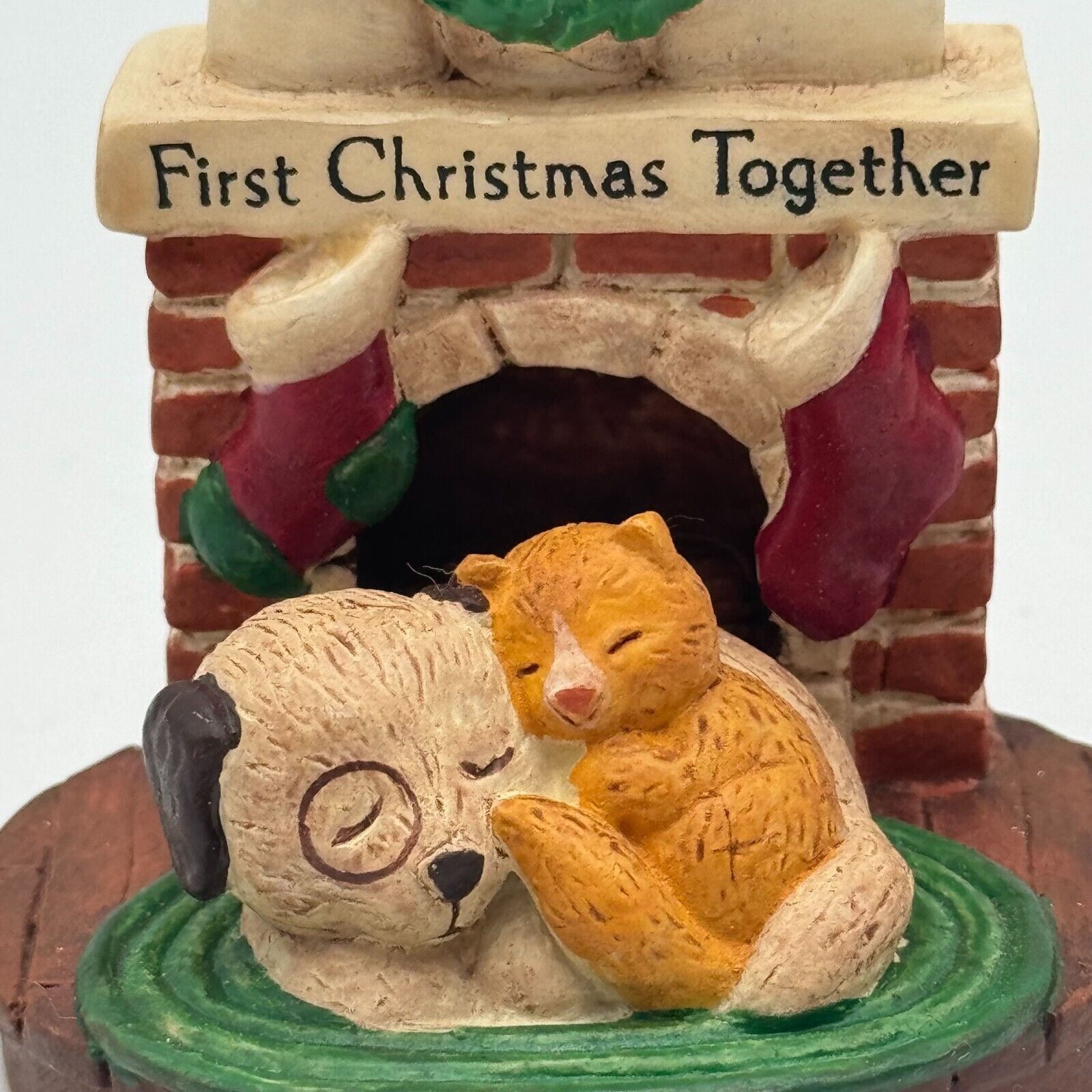 2 pc Our First Christmas Together Ornaments Dog Cat Fireplace Bears Sleigh 1994