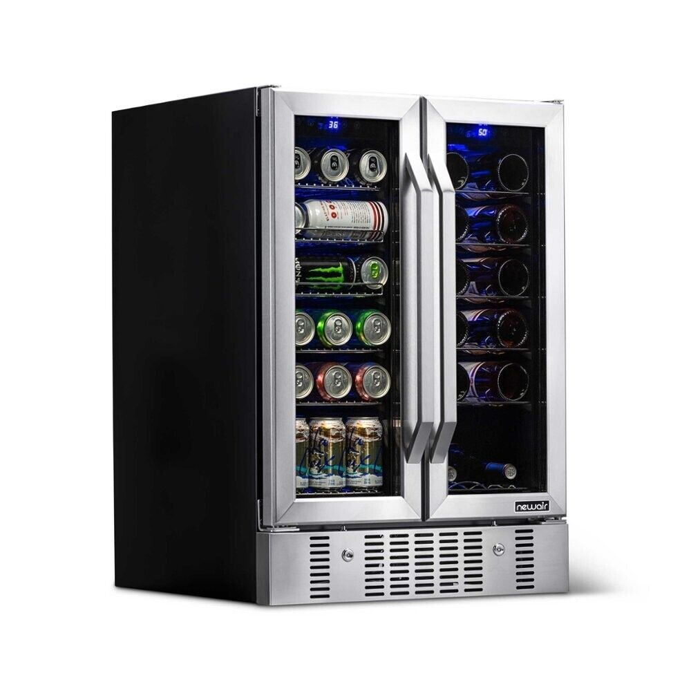 Newair 58-Can, 18-Bottle Built-in Dual Zone Beverage Fridge 24" Model AWB-360DB