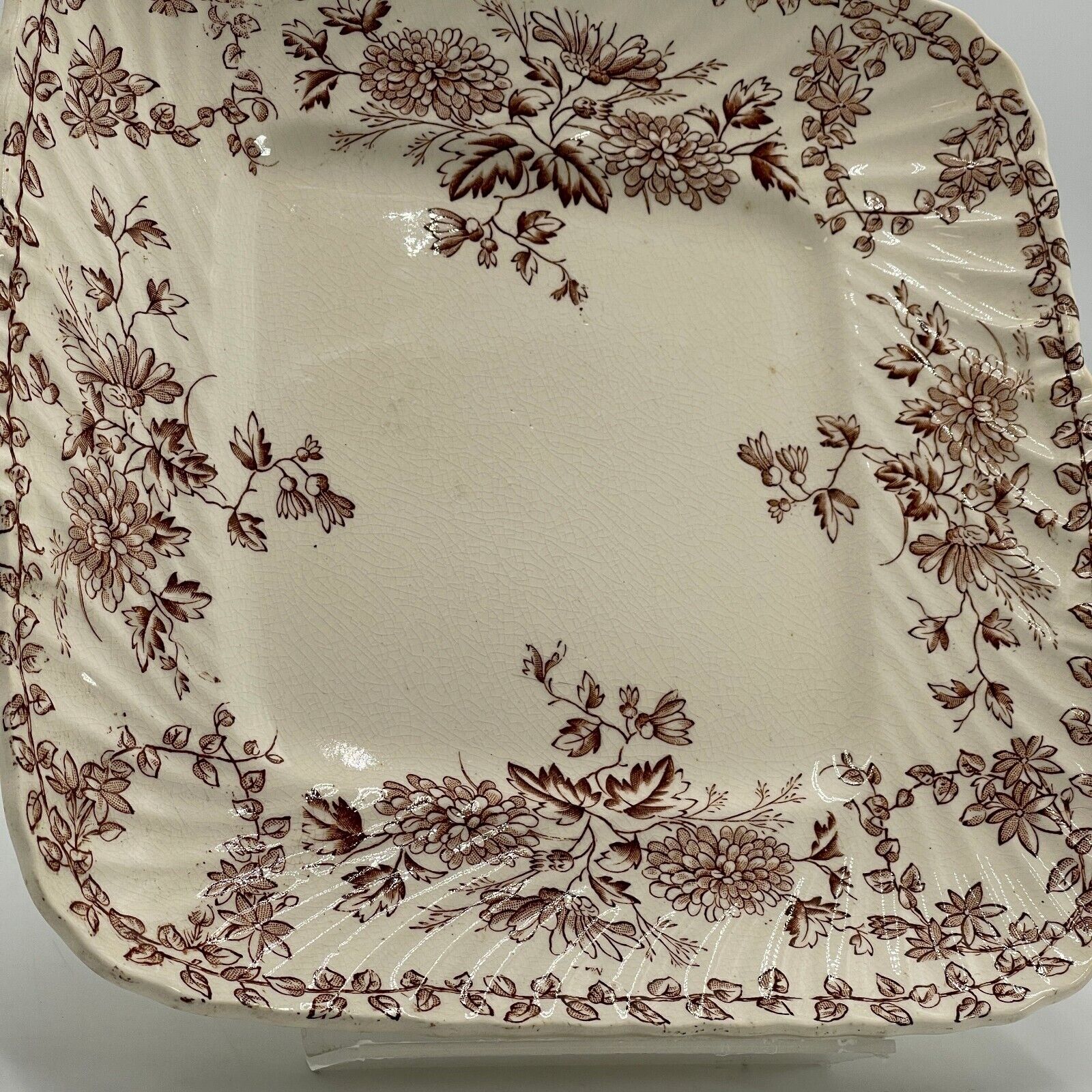 Antique IronStone Platter Brown Floral Transfer 9" English Mark