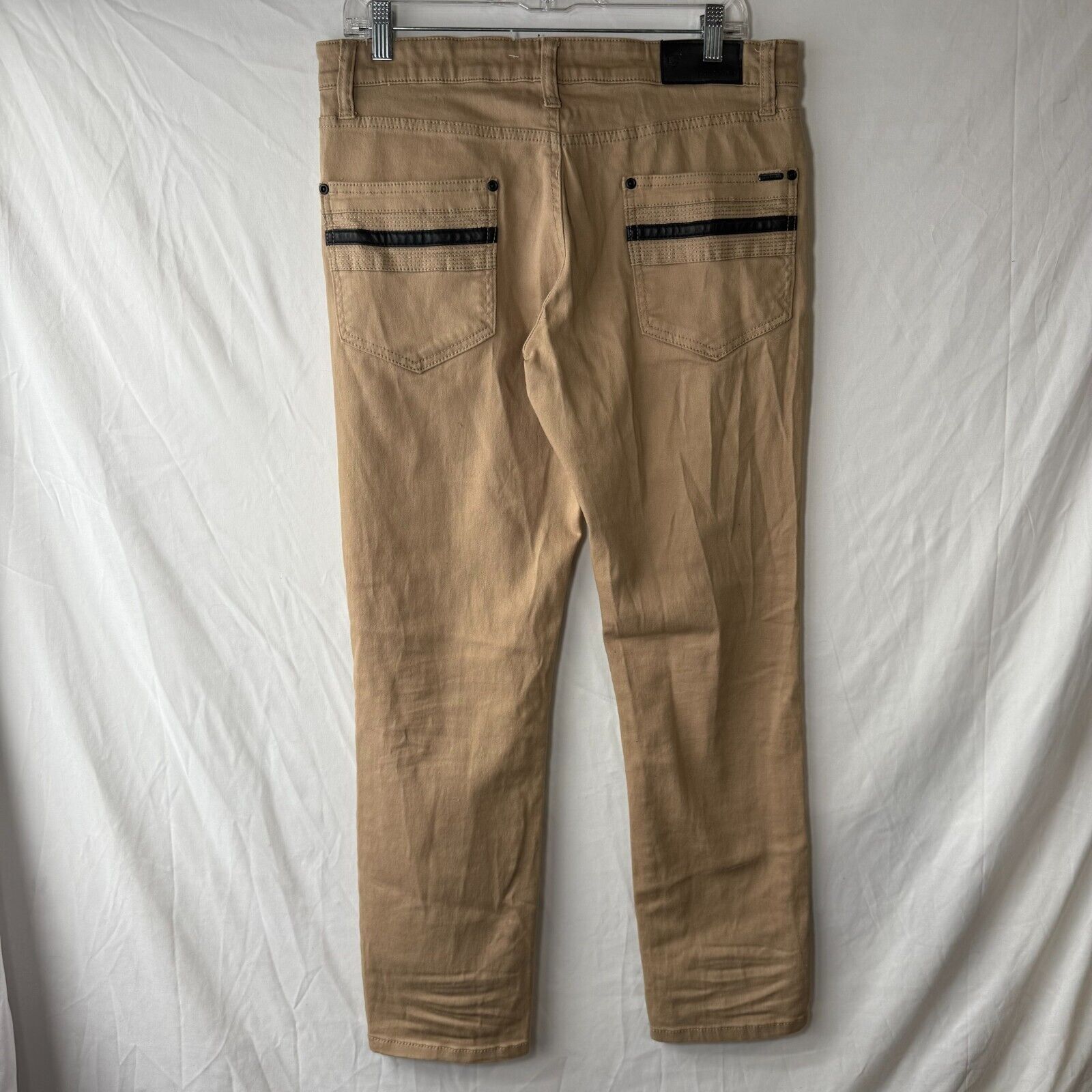 Fried Denim Mens Slim Cotton Stretch Pants 4-Pocket Comfortable Beige Size 34x30