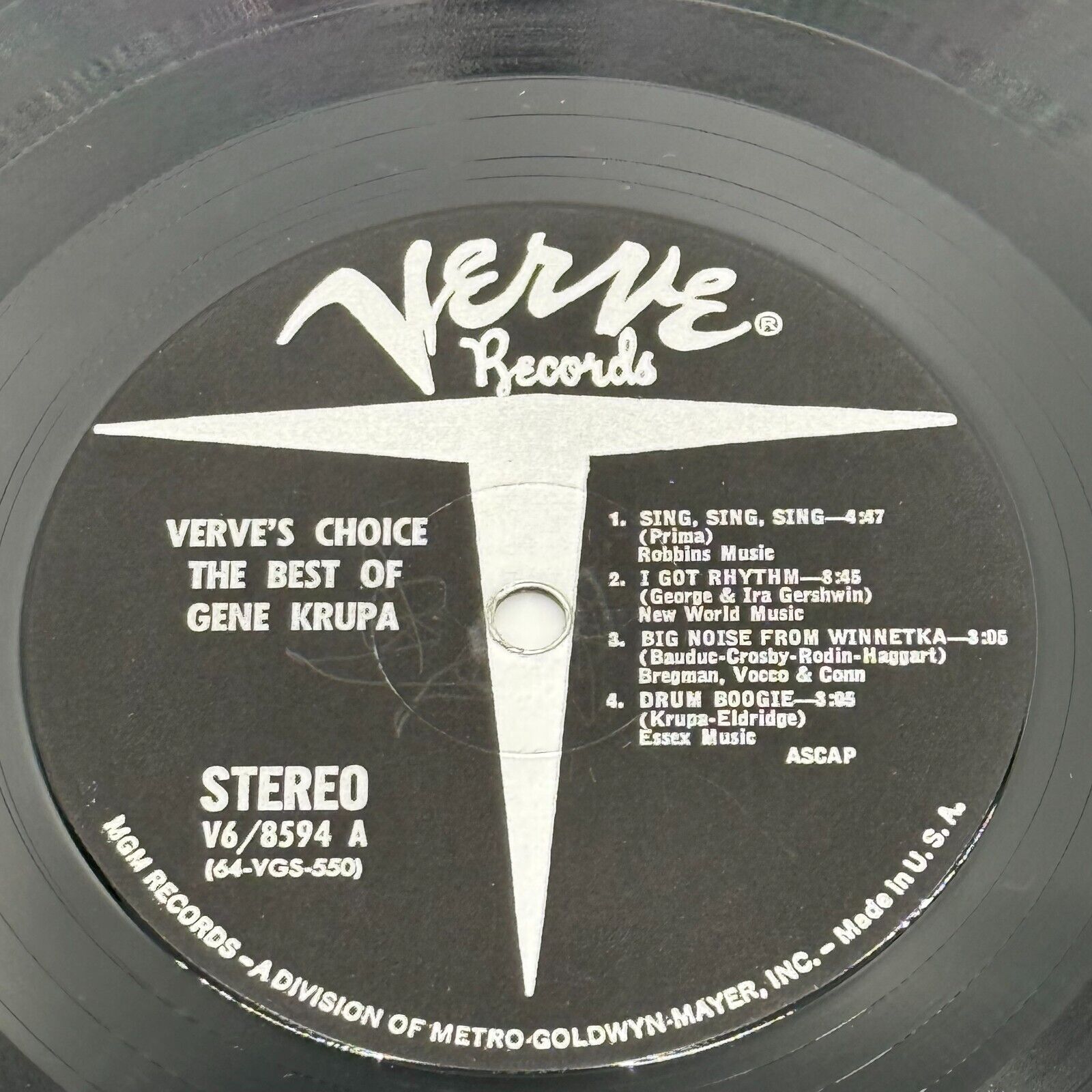 Verve's Choice!: The Best Of Gene Krupa 1963 Vinyl LP Verve Records V6-8594 JAZZ