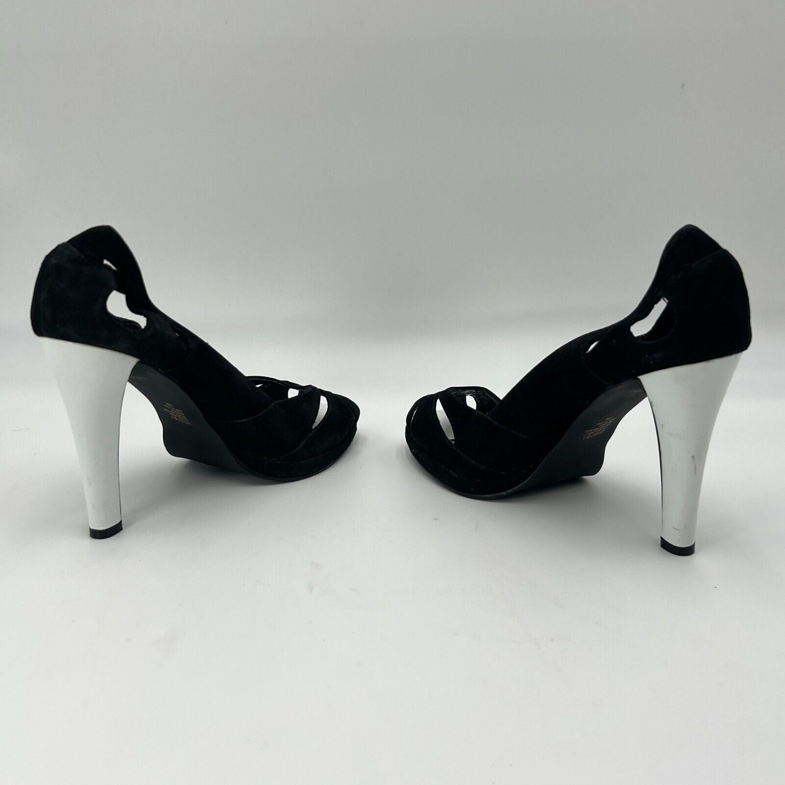 Susan Lucci Designer Pumps 4.5 inch Heel Black Leather Open Toe Womens Size 10M