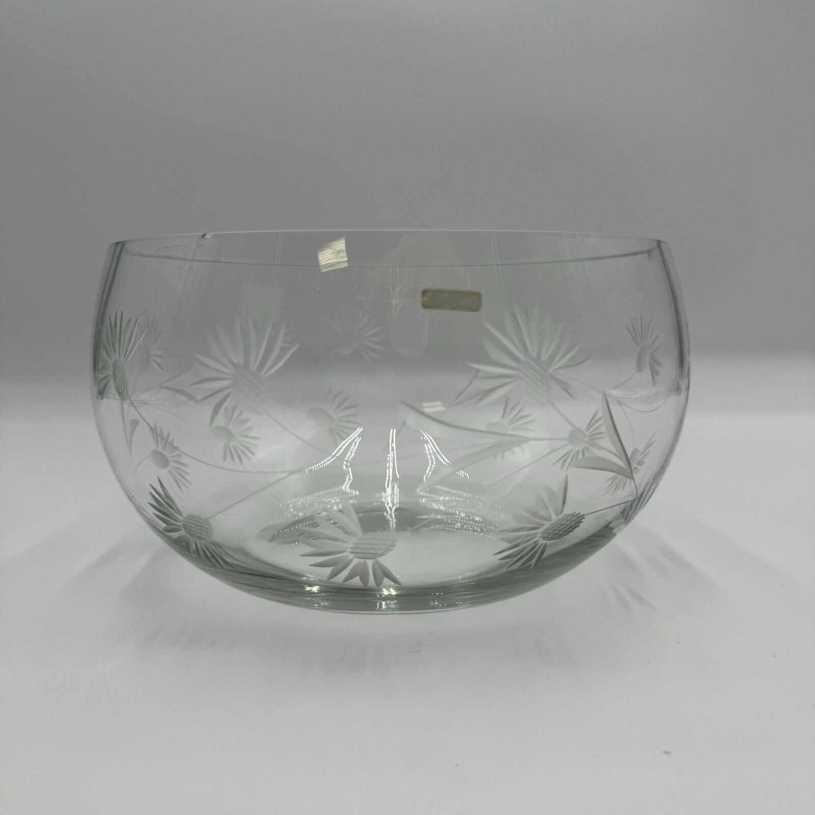 Colony Mid Century Large 8”Crystal Bowl White Frosted Floral Design - Small Chip