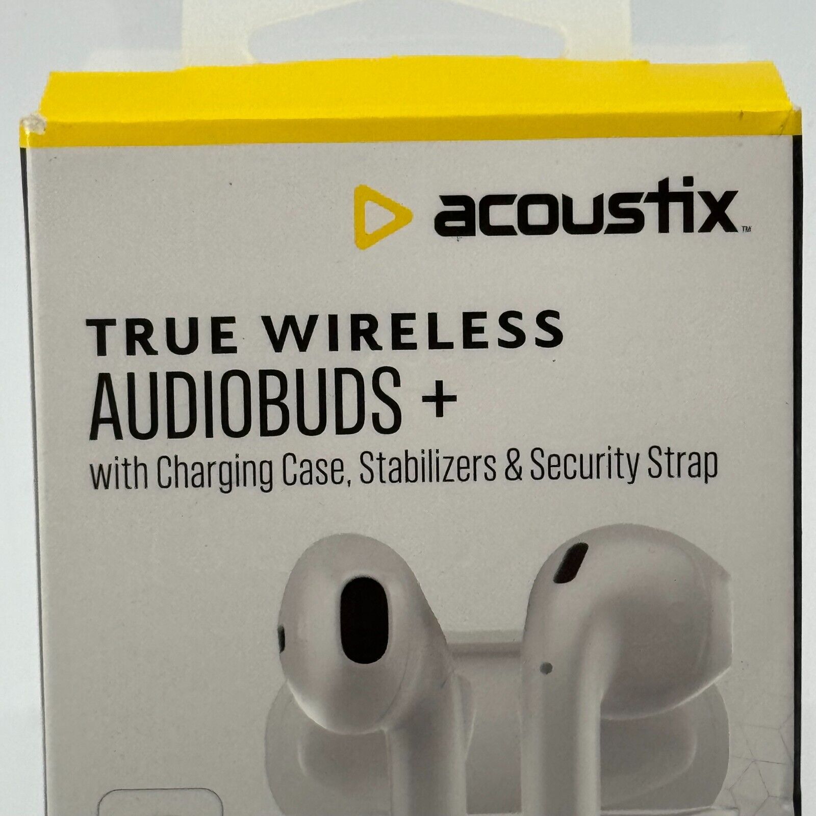 Acoustix True Wireless Audiobuds+ w/ Charging Case, Stabilizes, & Strap - White