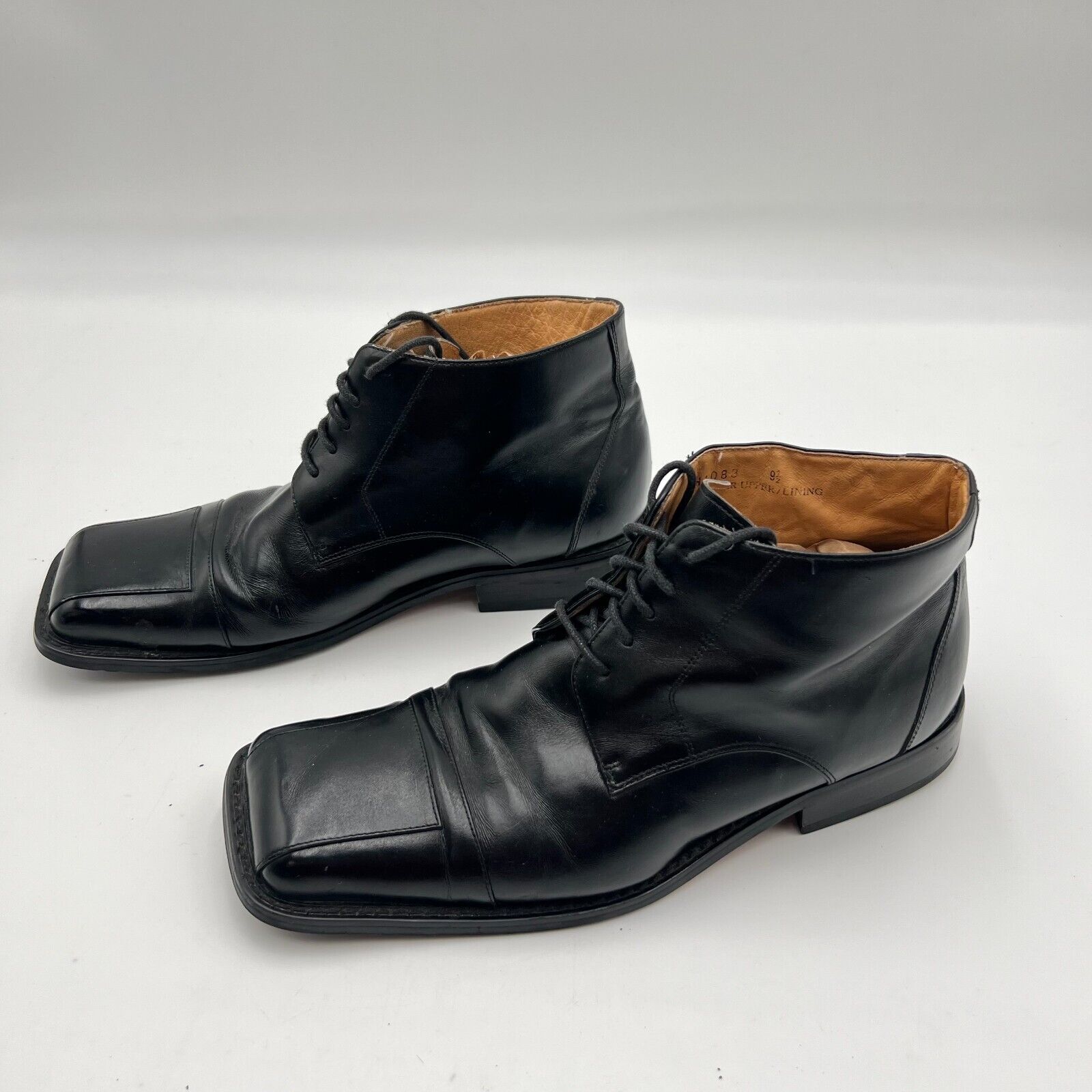 LA Milano Italy Collection Black Leather Square Toe Dress Shoes Mens Size 9.5
