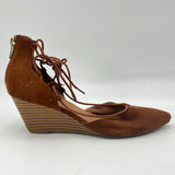 Kenneth Cole Heels Womens 8 Stand Down Pump Wedge Brown Faux Suede Pointed Toe