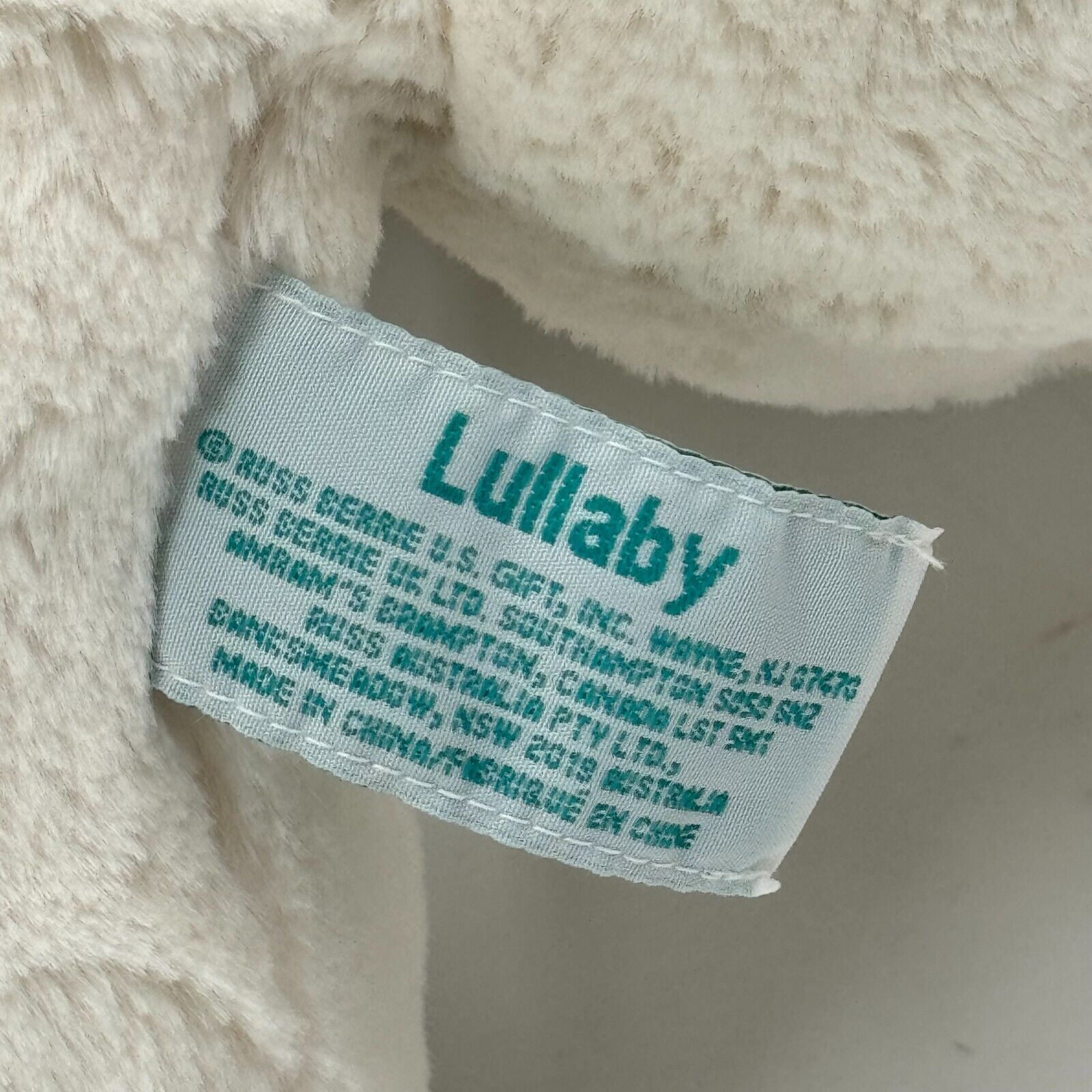 Russ Baby Lullaby Collection 11in Soft Plush Teddy Bear White Blue Bow NWT