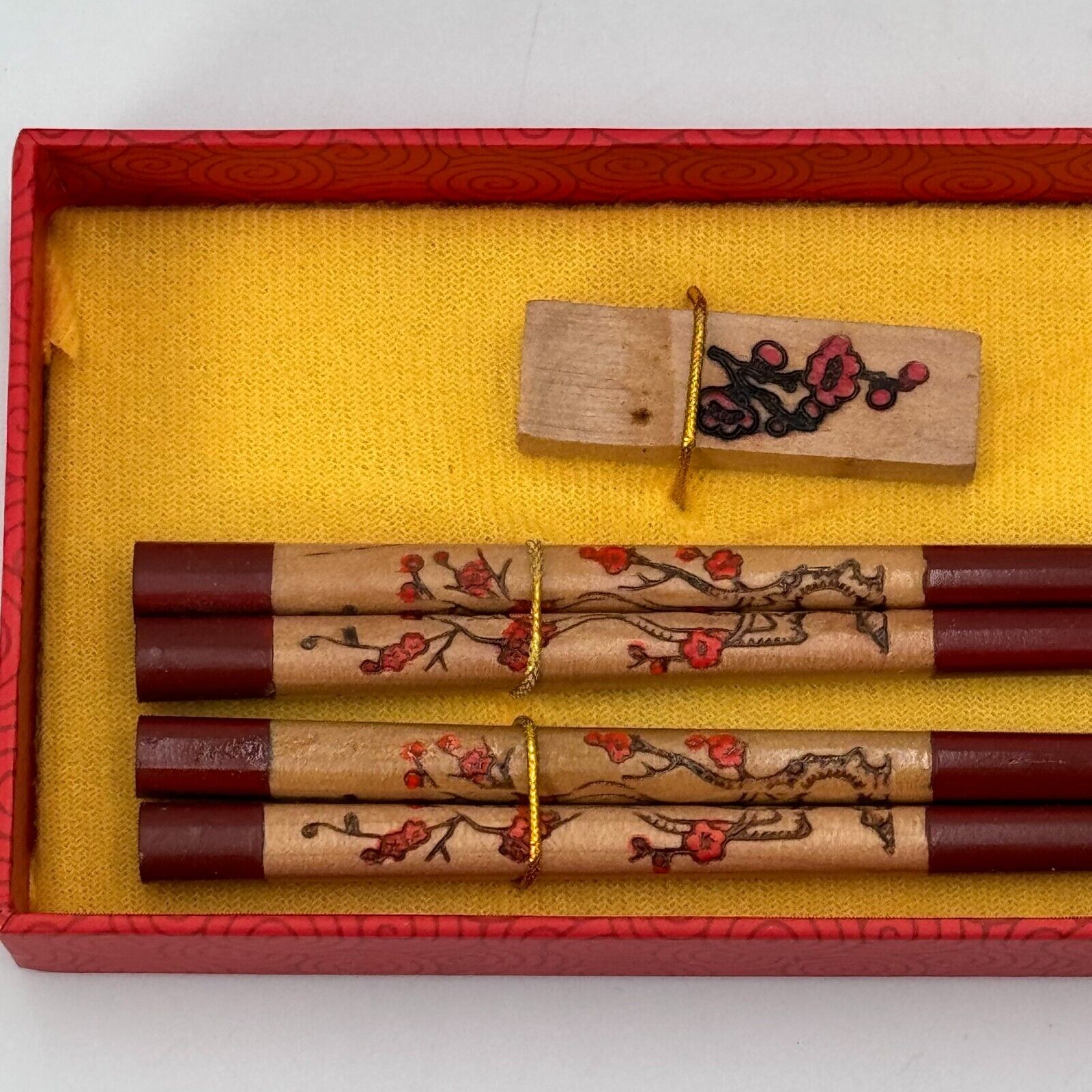 Authentic Chinese Chopsticks & Rests From China Red Floral Decorative Design NIB