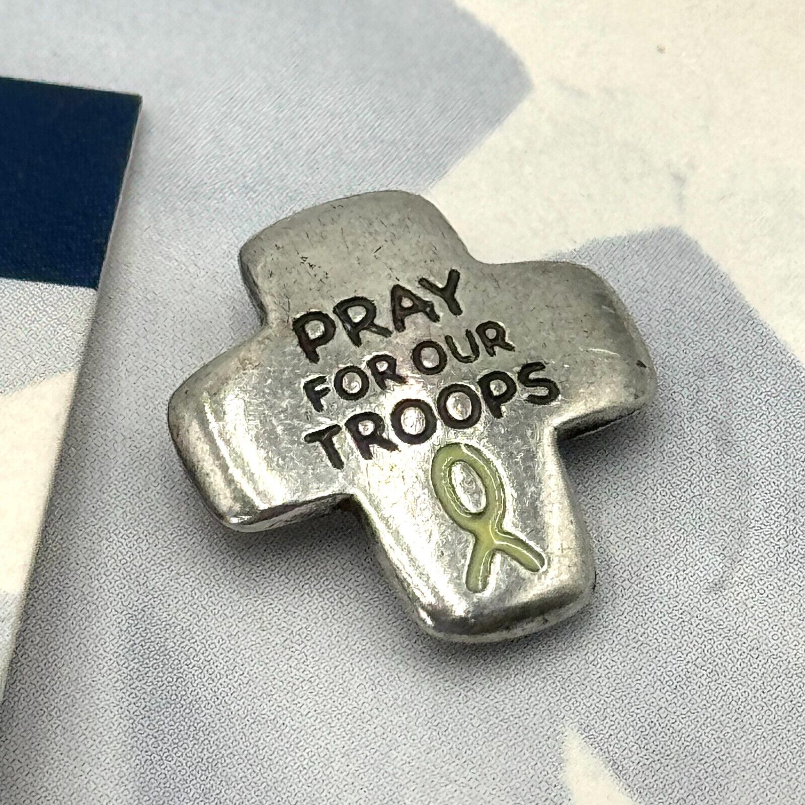 Huge Lot of 28 Matching Silver Lapel Pins Pray For Our Troops Cross New