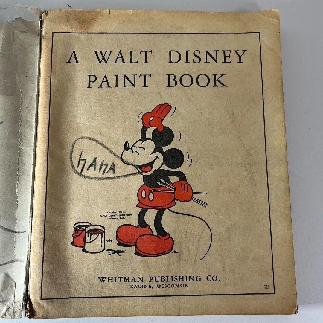 Rare Vintage The Walt Disney Paint Book #2080 (Whitman, 1937) Mostly Unused