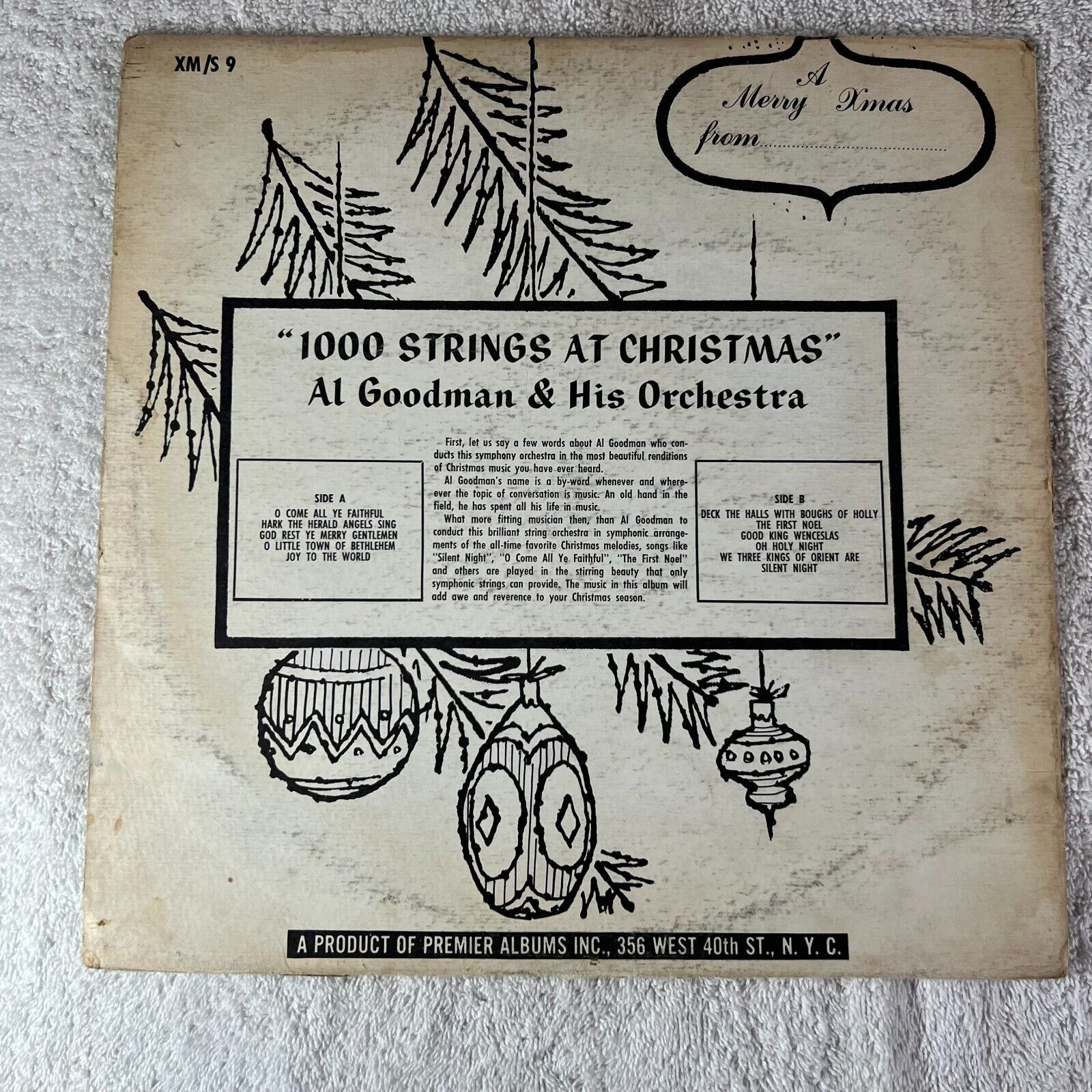 1000 Strings At Christmas by Al Goodman And His Orchestra XMS-9 Record Vinyl LP