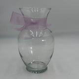 Clear Round Glass Flower Vase With Purple Tied Ribbon 9" Size Tall