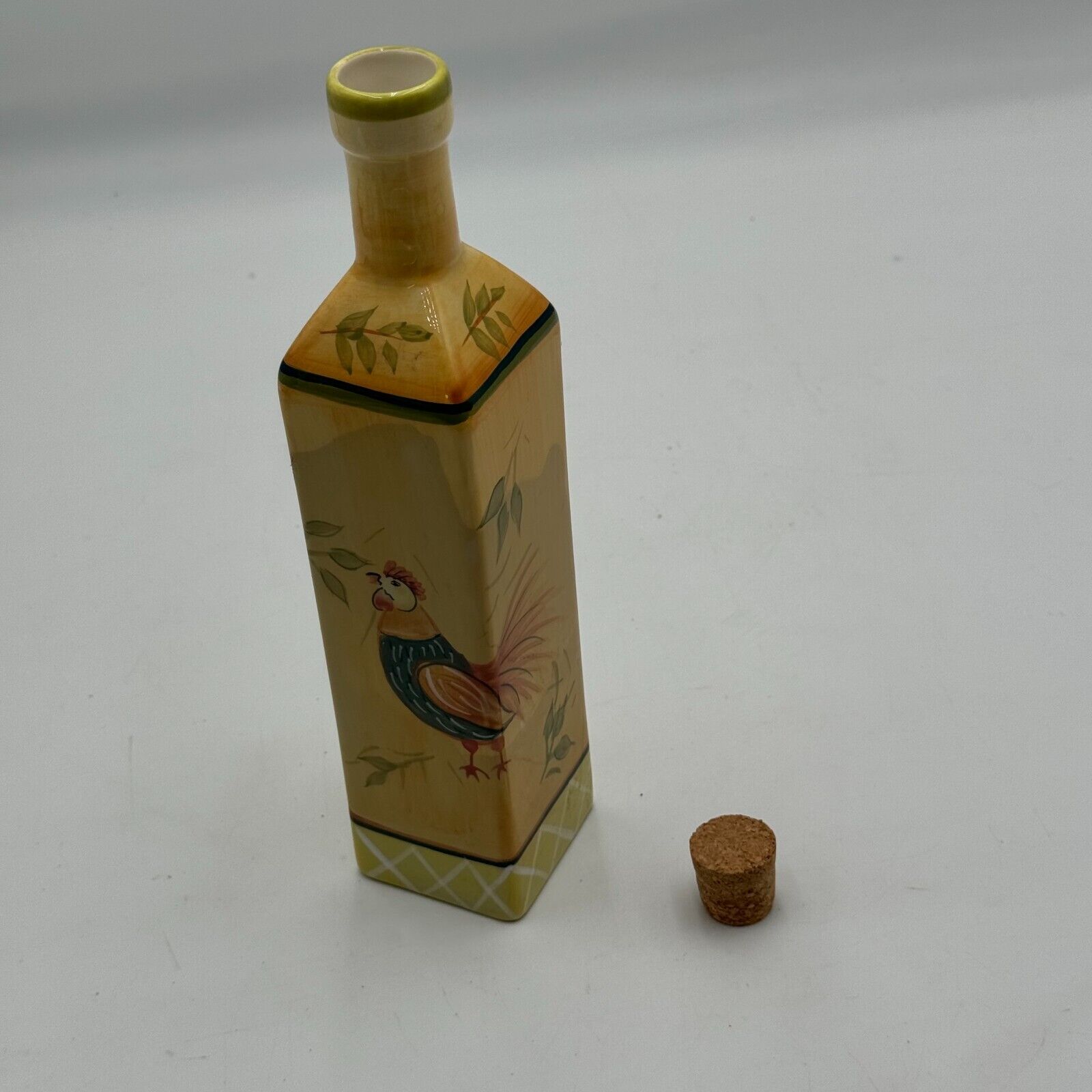 11in Corked Decorative Square Ceramic Bottle Yellow Rooster Kitchen Decor Cork