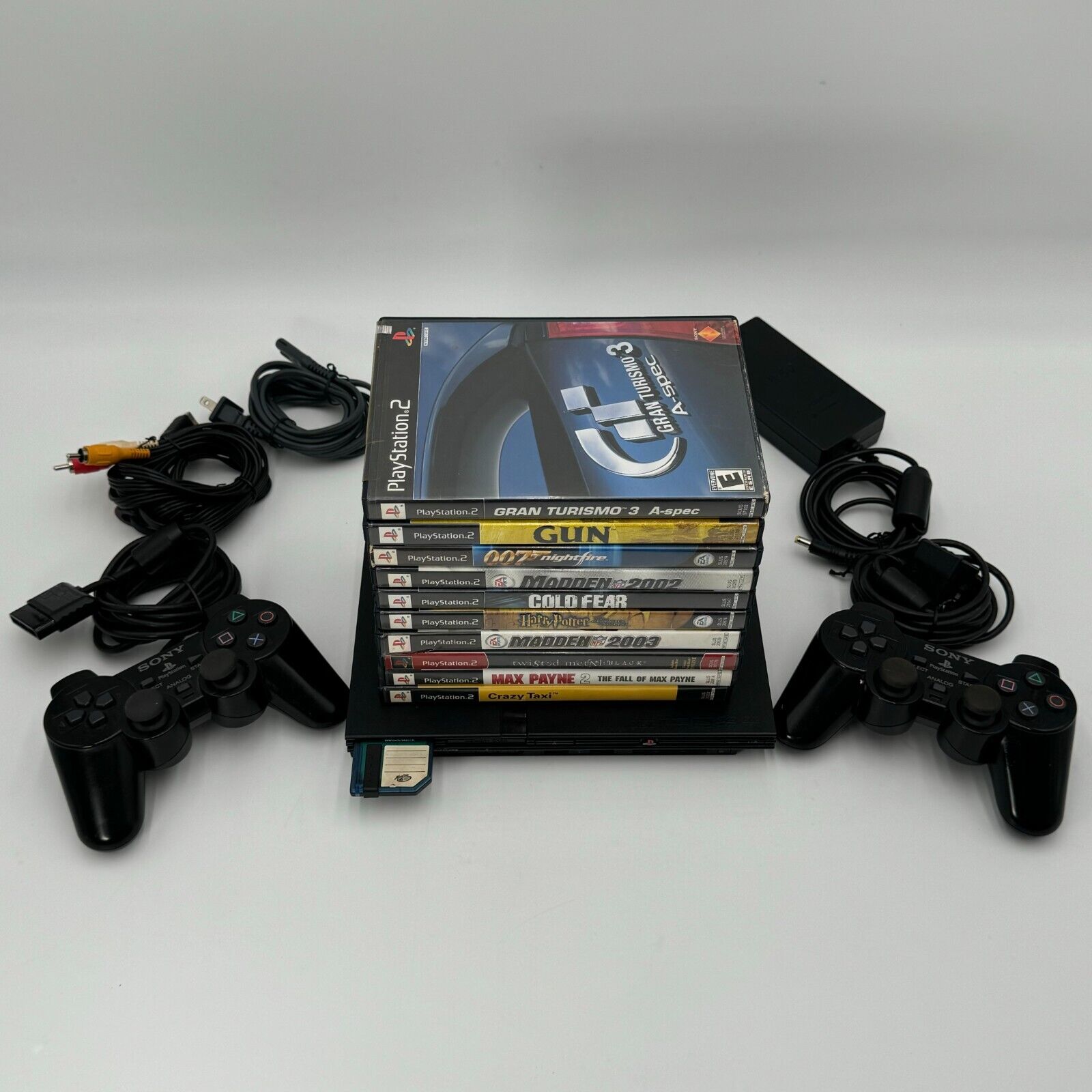 PS2 Slim Console 8mb Memory Card 10 Games 2 Dualshock Controllers Tested Works