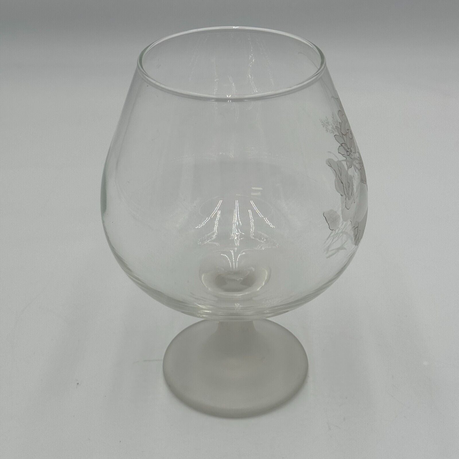 Pfaltzgraff 6in Goblet Wine Champagne Cocktail Glass White Brown Flowers Frosted