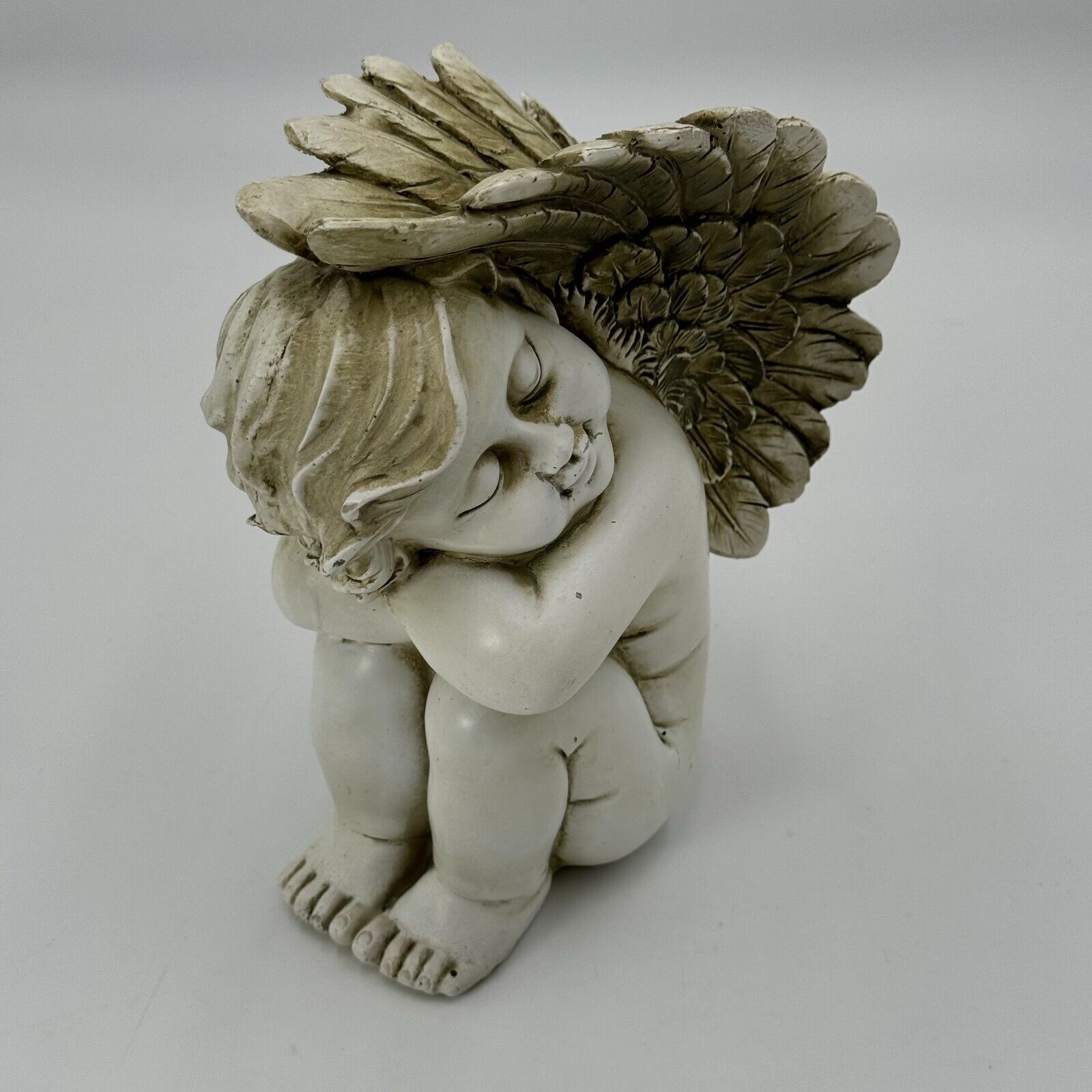 Northlight 7in Small Charming Sleeping Cherub Angel Statue Gray Outdoor Garden