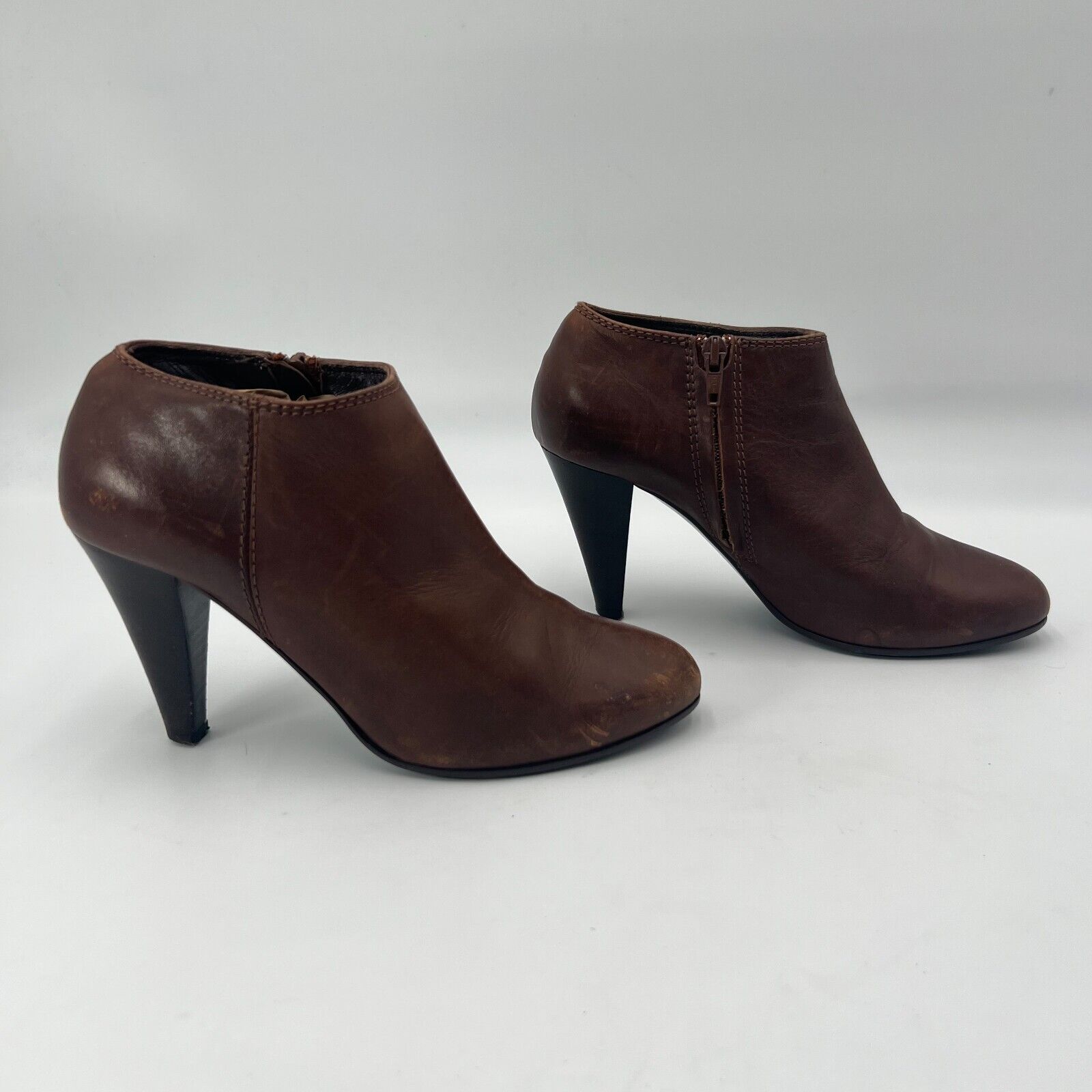 J. Crew Kingston Ankle Boot Chocolate Brown Italian Leather 3 inch Heel Size 6.5