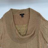 Alfani Cowl Neck Sweater Gold Sparkle Lace 3 quater Sleeve Pullover Size XL