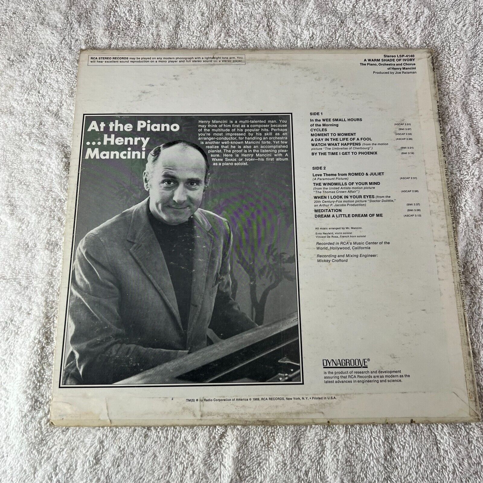 HENRY MANCINI A Warm Shade Of Ivory 1969 Original LP Vinyl Album RCA LSP-4140