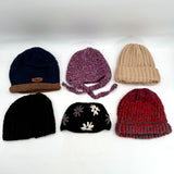 Lot of 6 Women’s Girls Beanie Hat Winter Cap Knit Fleece Floral Red Navy Blue