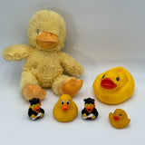 Vintage Duck Collection Rubber Bath Ducky Fuzzy Stuffed Animal Yellow Grad