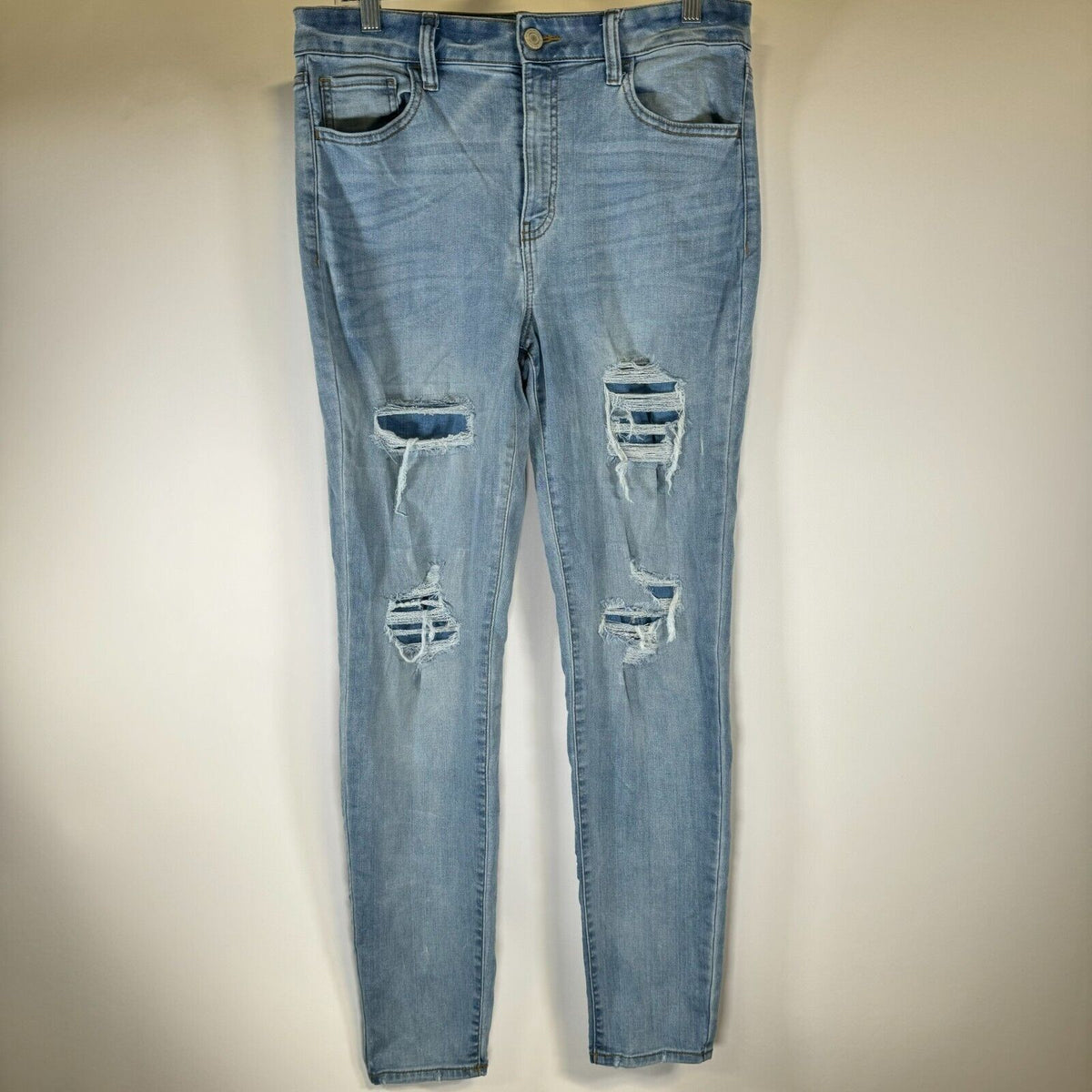 So Womens Distressed High Rise Skinny Jeans Light Wash Blue Size 13x32W