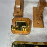 Assortment Of Beautiful Brown and Sturdy Wood and Brass Bathroom Hardware