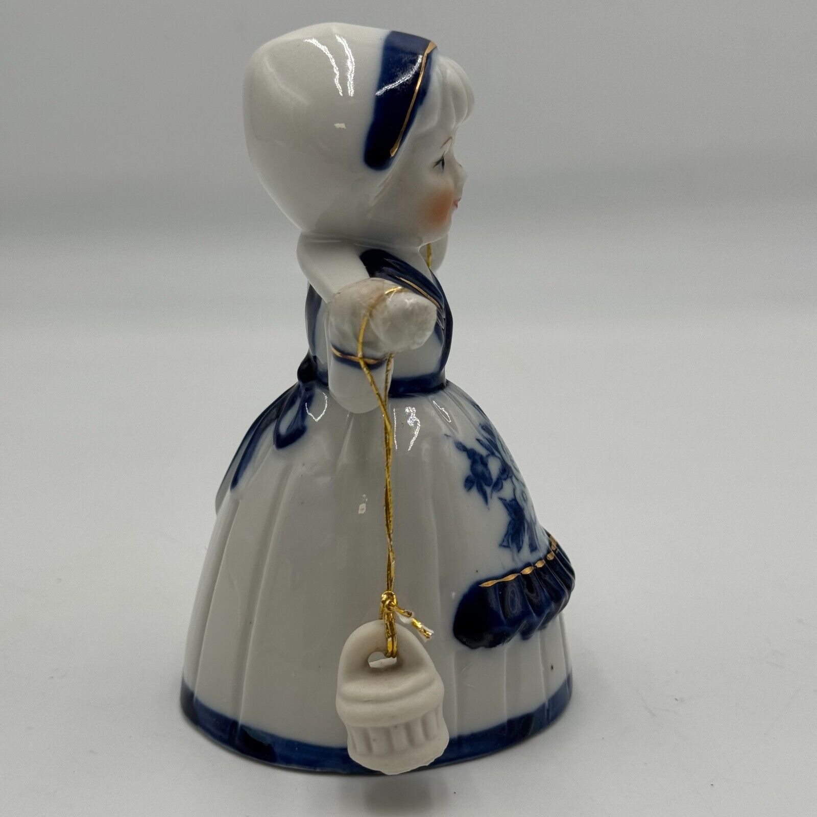 Vintage Dutch Girl Bell Figurine Buckets Figurine Holland Delft Blue Style 5in