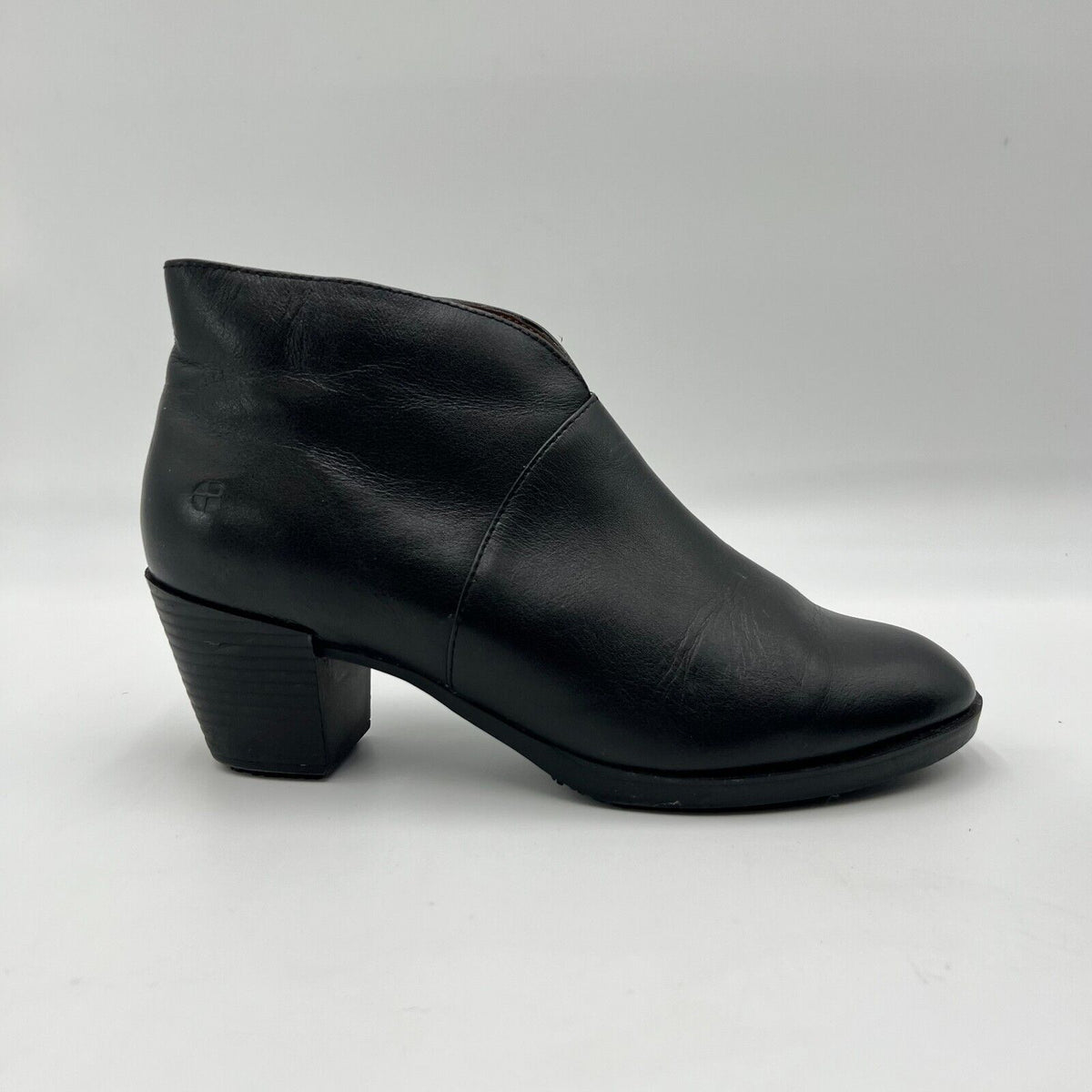 Shoes for Crews Delilah Black Leather Zip Ankle Boots 2" Heel Womens Size 8.5
