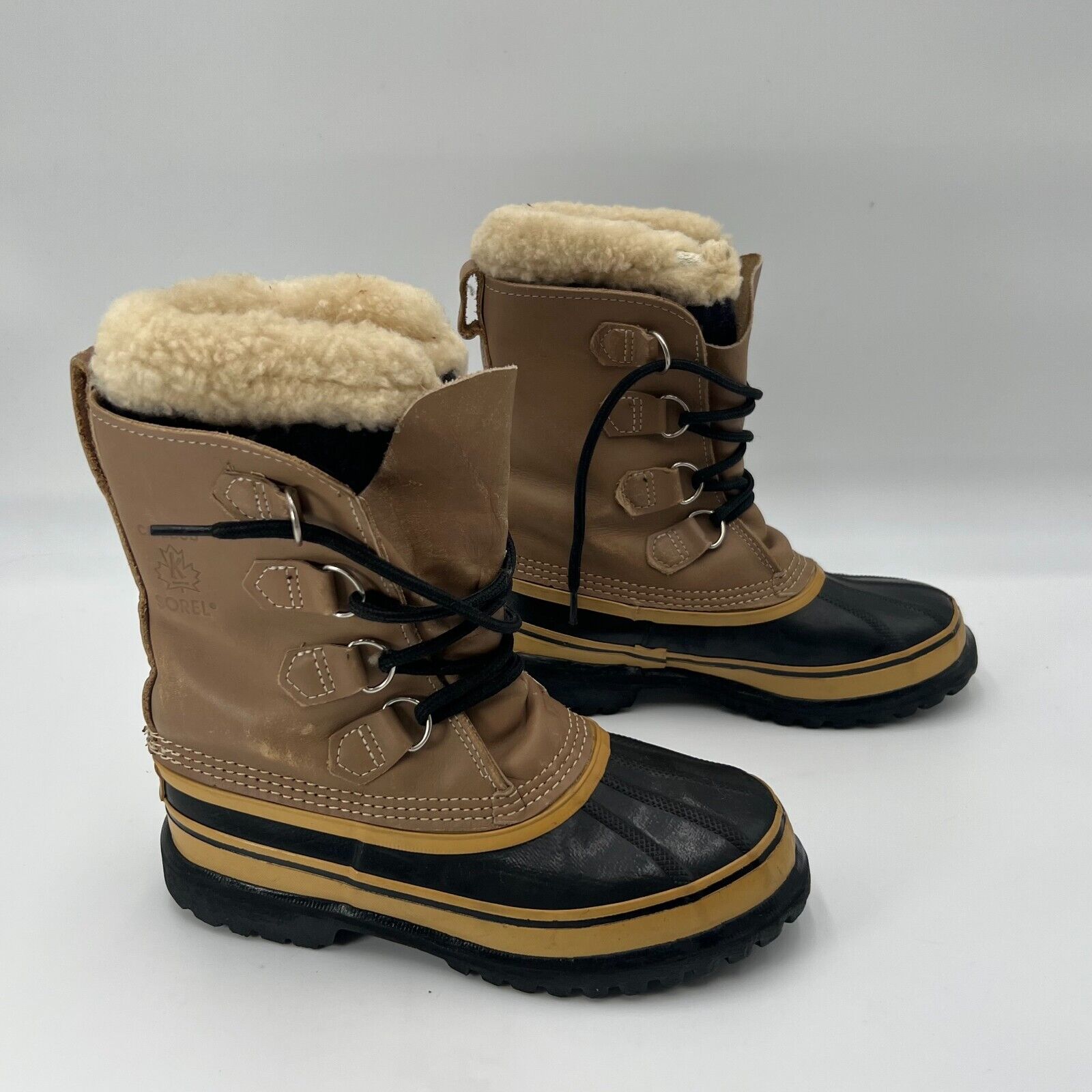 Sorel Caribou Brown Canadian Leather Rubber Wool Lined Winter Boots Womens Size