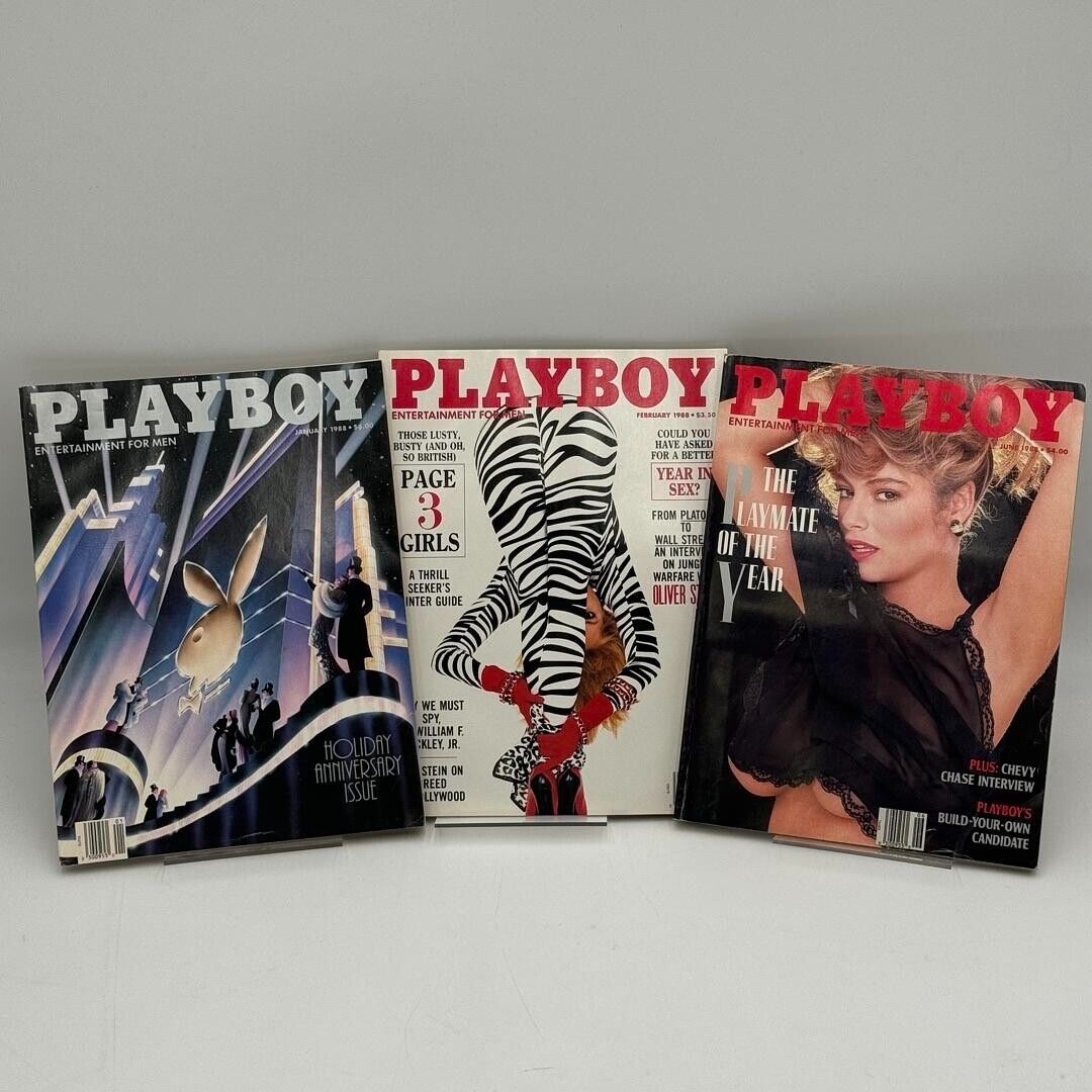 Playboy Vintage 1988 Lot of 3 Issues Holiday Anniversary Playmate of the Year