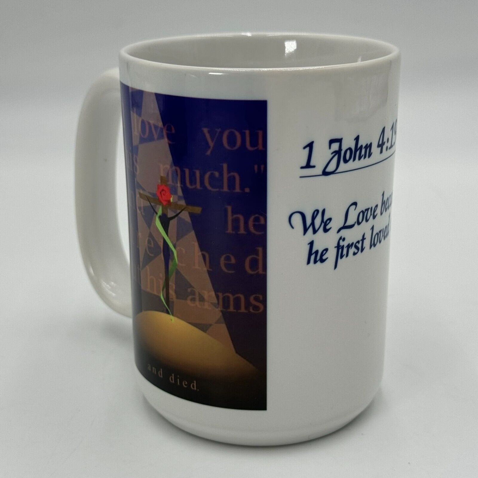 Ceramic Mug Bible Verse John 4,19 Love Jesus Cross Microwavable Dishwasher Safe