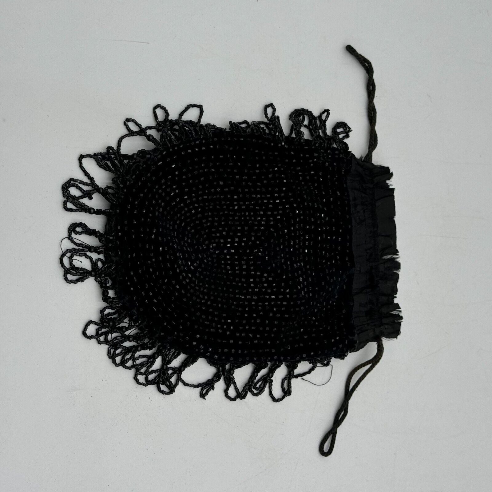 Lot of 2 Drawstring 9in Bags Purse Makeup Jewelry Black Beads Tassel Butterfly