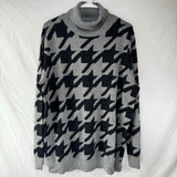 Ann Taylor Factory Gray Houndstooth Turtleneck Sweater Top Wonen’s Size XL